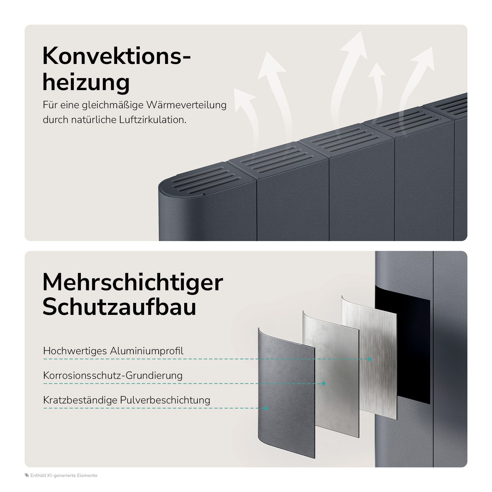 EMKE Elektro-Heizkörper Aluminium-Heizkörper mit WLAN, LCD-Display und Thermostat, Aluminium-Wandheizung mit LCD-Display für flexible Heizzeiten – Bild 3 von 5