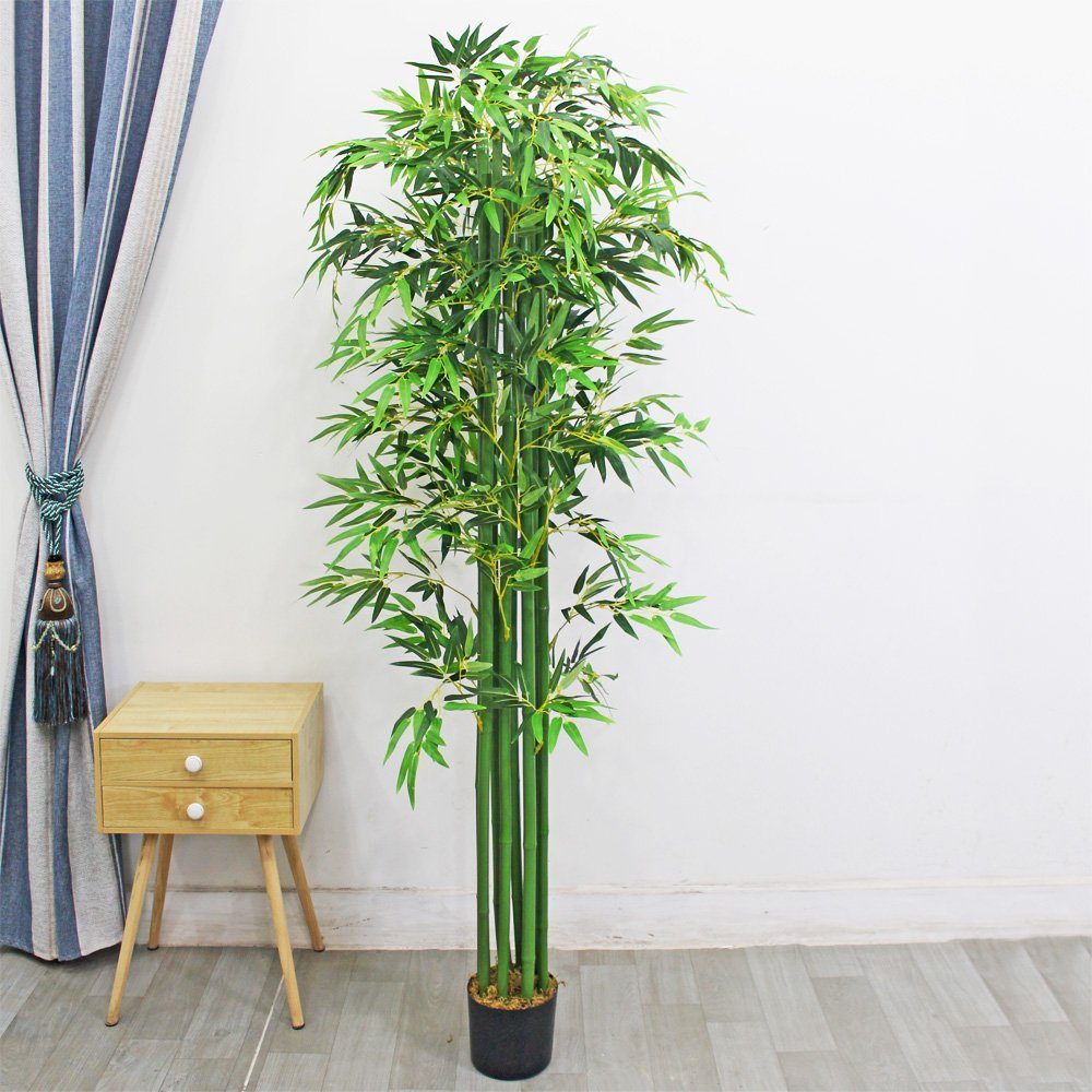 Bambus Pflanze Kunstbambus Kunstbaum Decovego Kunstpflanze Künstliche mit 210 cm, Echtholz