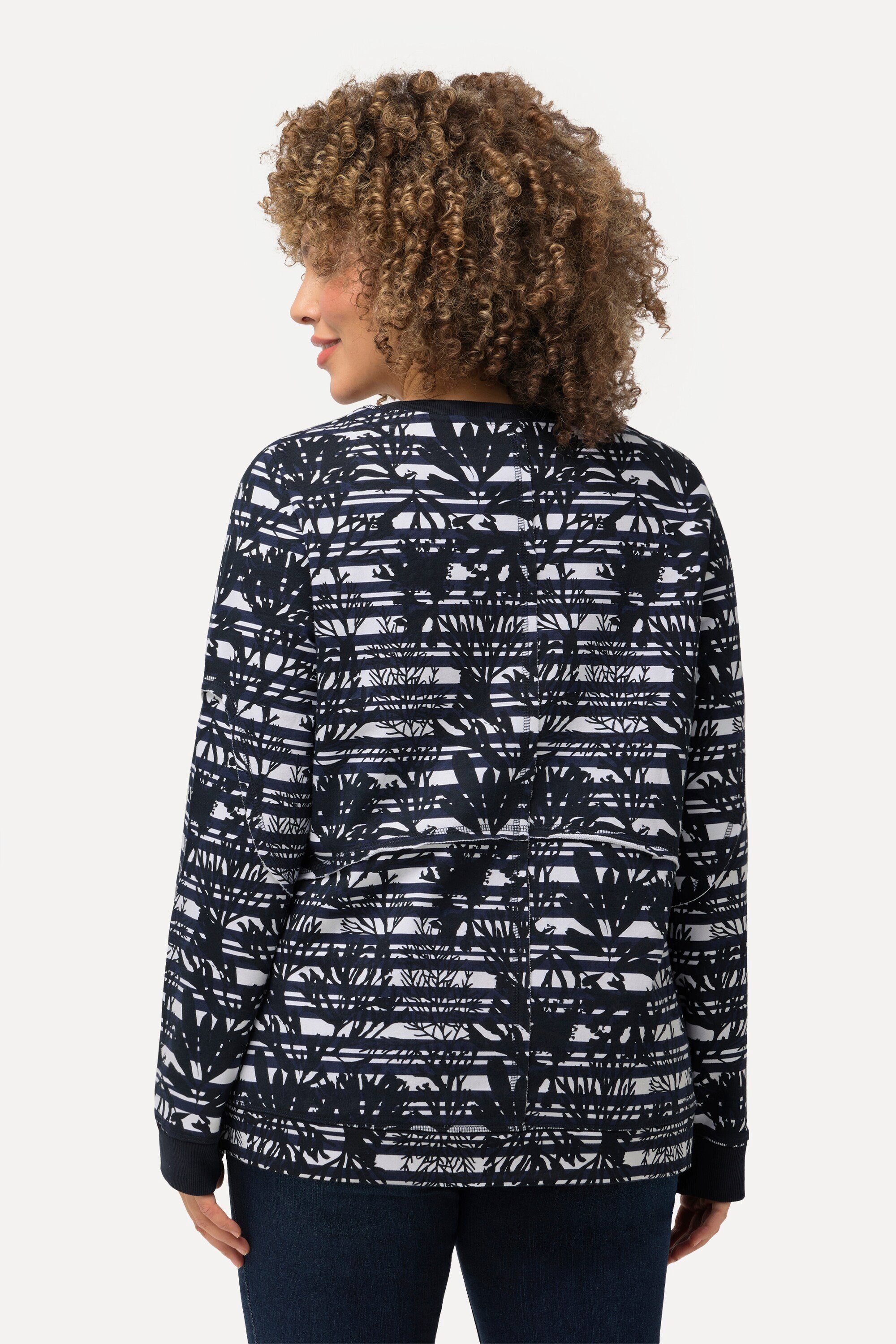 Ulla Popken Sweatshirt Sweatshirt offene Kanten Rundhals Langarm