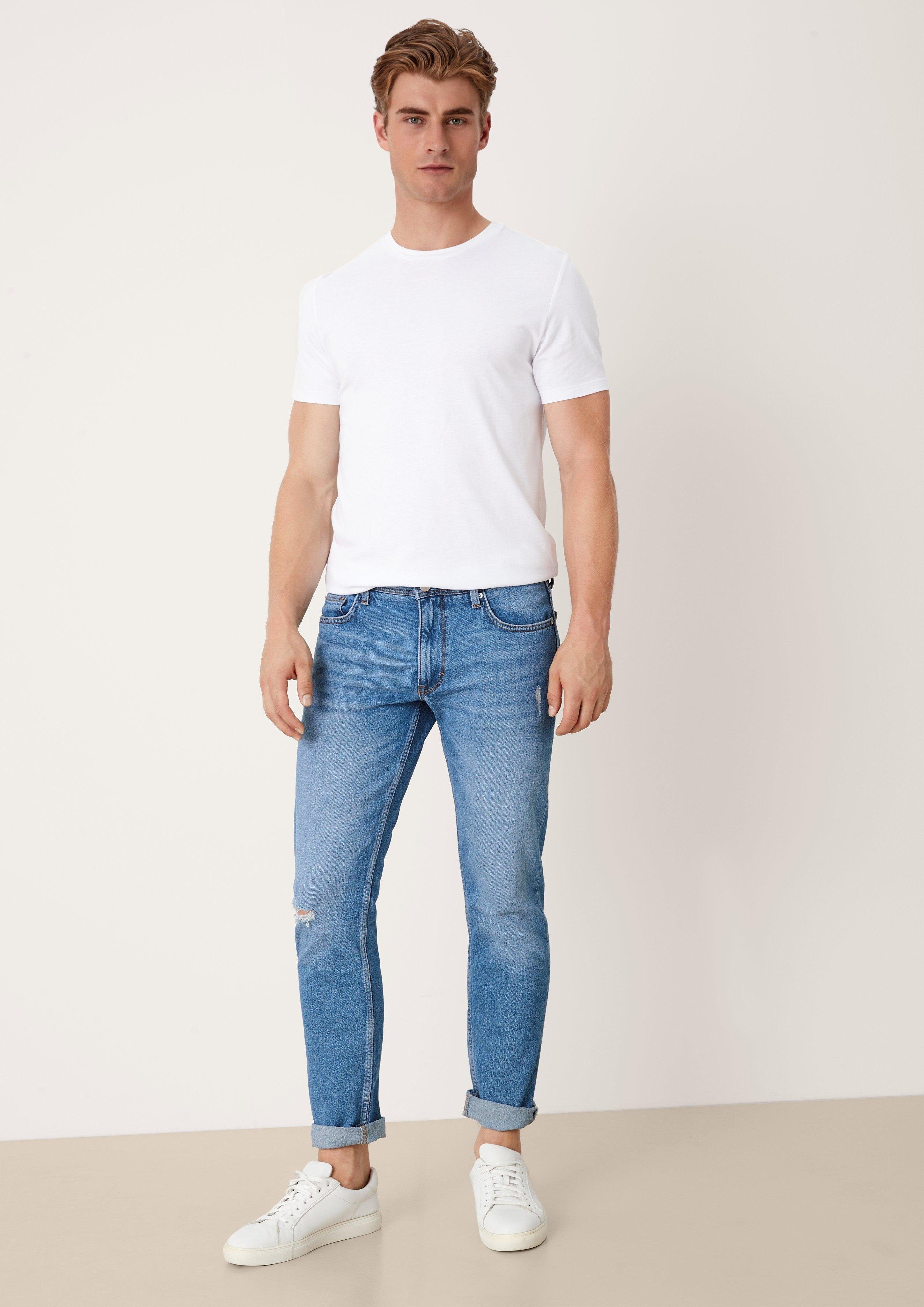 s.Oliver Stoffhose Jeans York / Regular Fit / Mid Rise / Straight Leg Waschung, Destroyes, Label-Patch ozeanblau