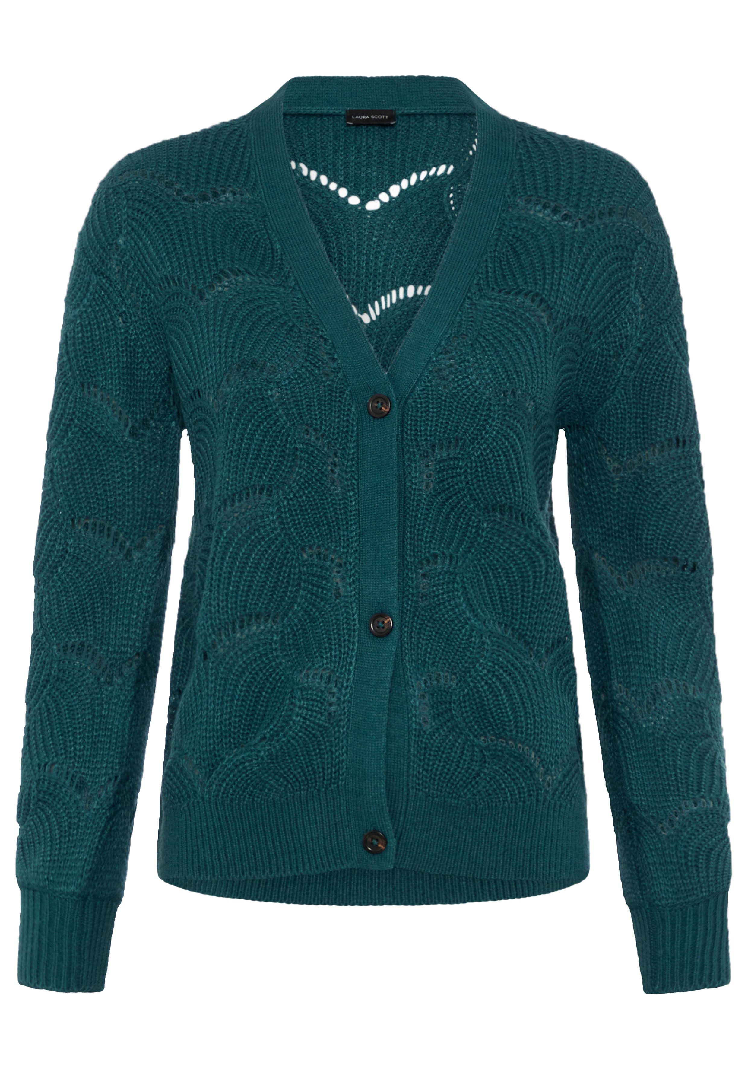 Laura Scott Strickjacke mit Ajourstrickmuster kurz geschnitten – Bild 5 von 5