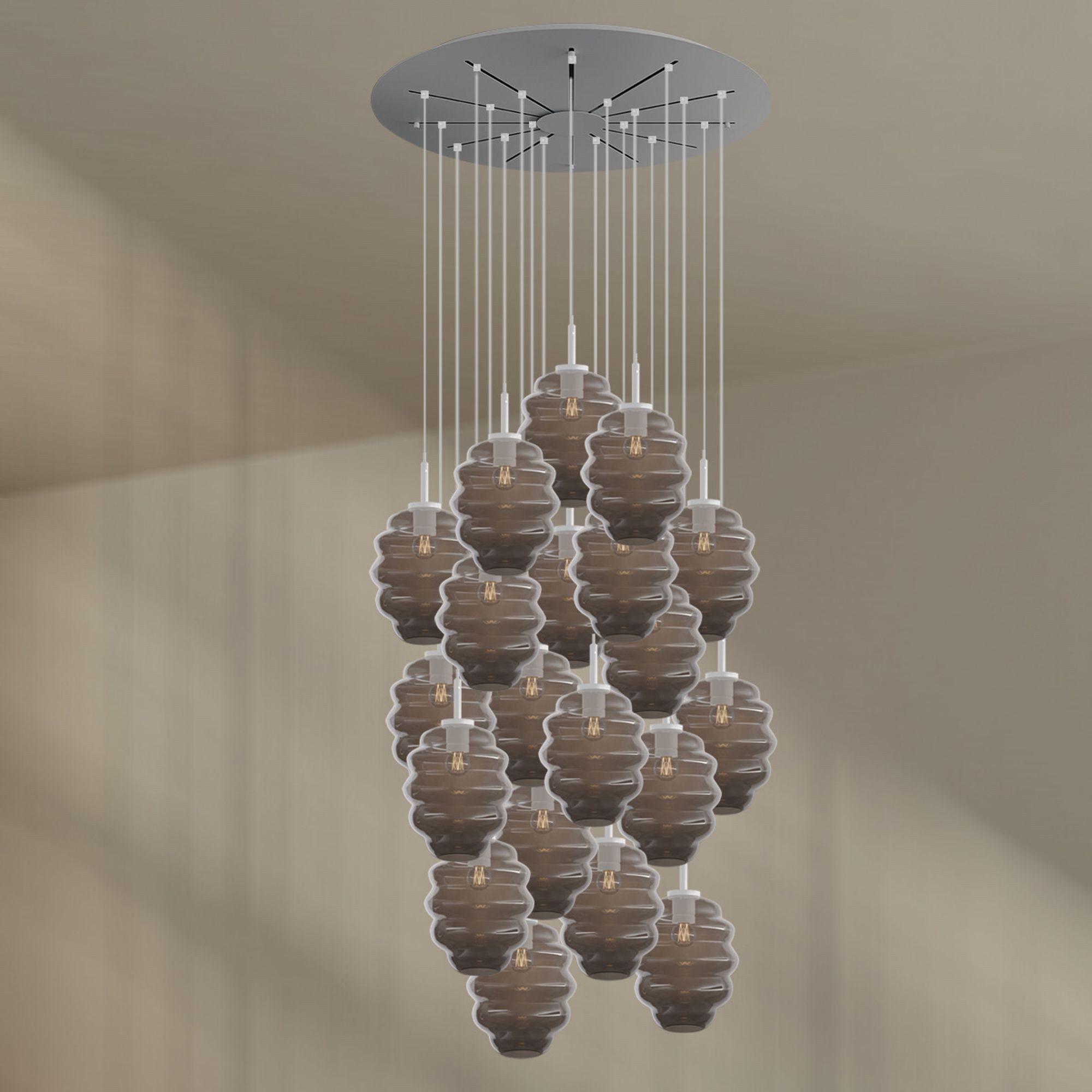 s.luce Pendelleuchte Echos Galerieleuchte 20-flg Ø120cm Baldachin Ø 25cm Rauch