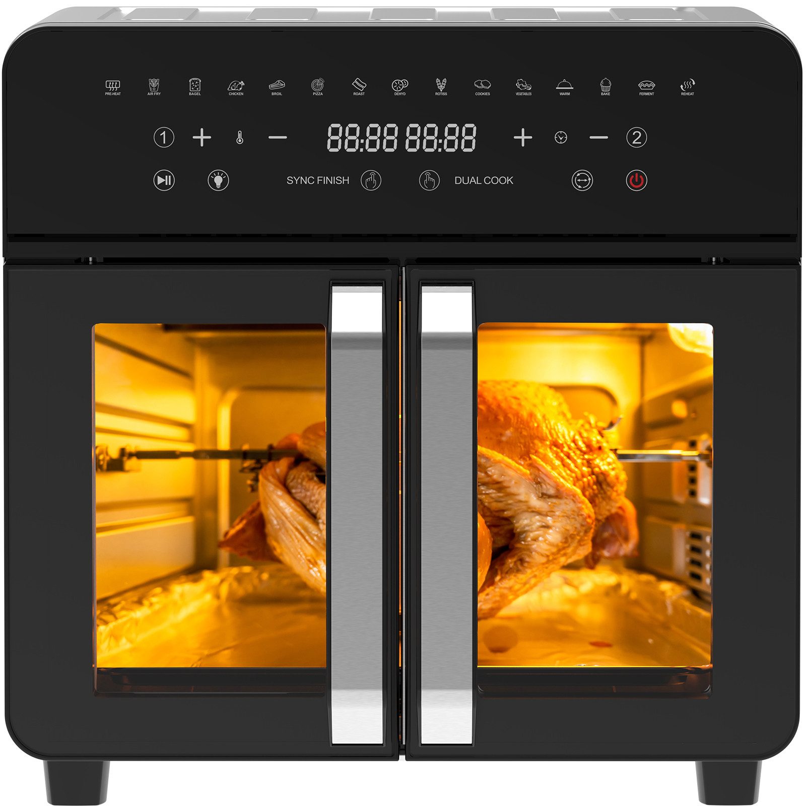 AIMAX Heißluftfritteuse 23 Liter, Dual-zone Fritteuse mit herausnehmbarer Trennwand, LED-Touch, 12 Zubehörteile, 2200 W, Airfryer mit Doppeltür & Sichtfenster, 15-in-1 Smart-Elktro-Ofen, XXL