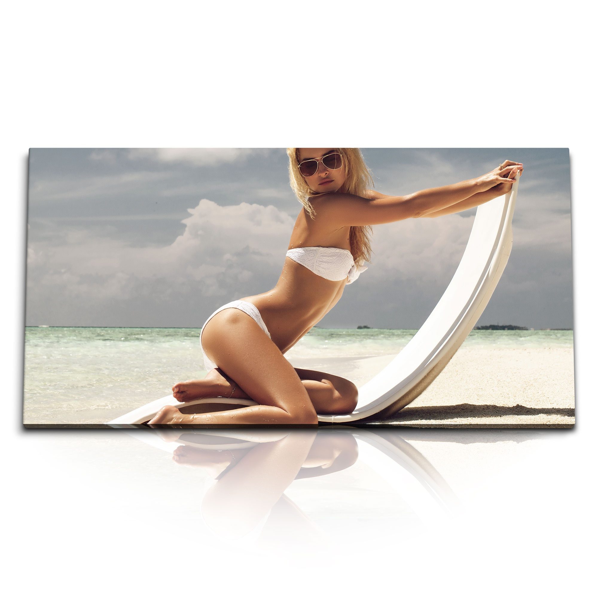 Leinwandbild Kunstdruck Bilder 120x60cm Sexy Model am Strand Bikini Sonnenschein Me