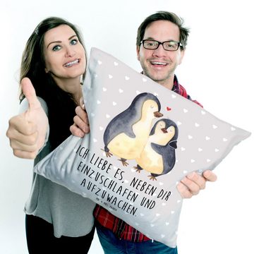 Mr. & Mrs. Panda Dekokissen Pinguine Einschlafen - Grau Pastell - Geschenk, Valentinstag, Sofakis, Weiche Mikrofaser