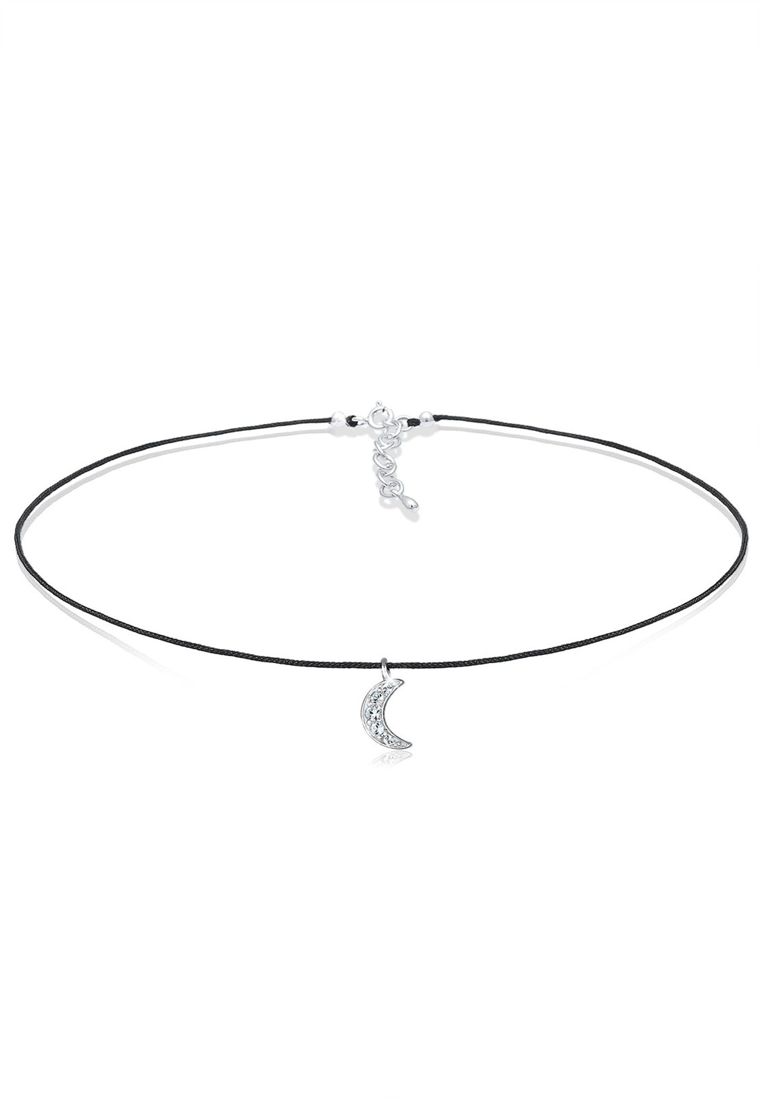 Valentinstagsgeschenk Elli Choker Choker Halbmond Kristalle Silber, schwarz, Schwarz