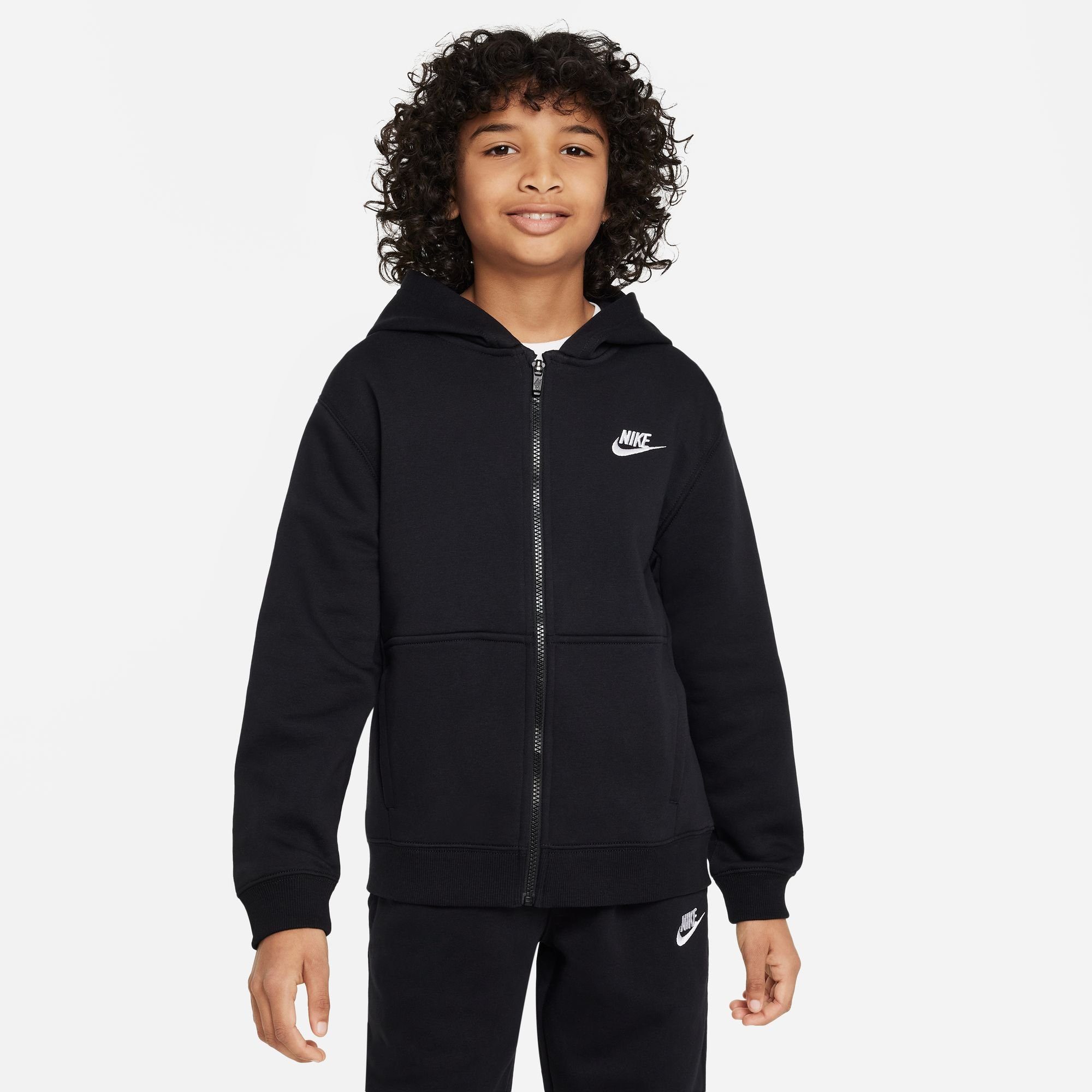 Trainingsanzug BLACK/WHITE Nike Sportswear FULL-ZIP KIDS' CLUB TRACKSUIT FLEECE BIG