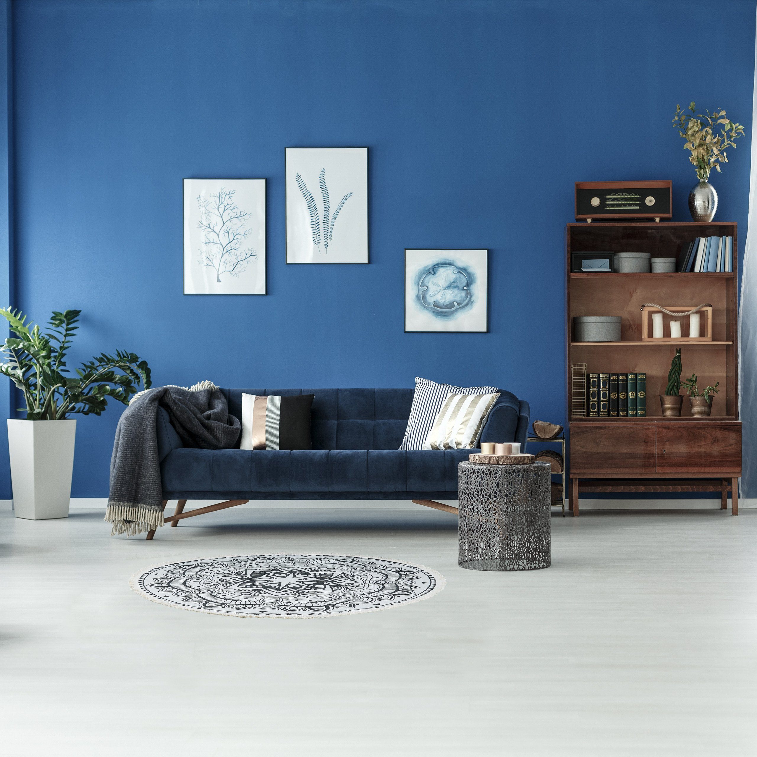 relaxdays Läufer Runder Teppich im Mandala-Design, Höhe: 5 mm