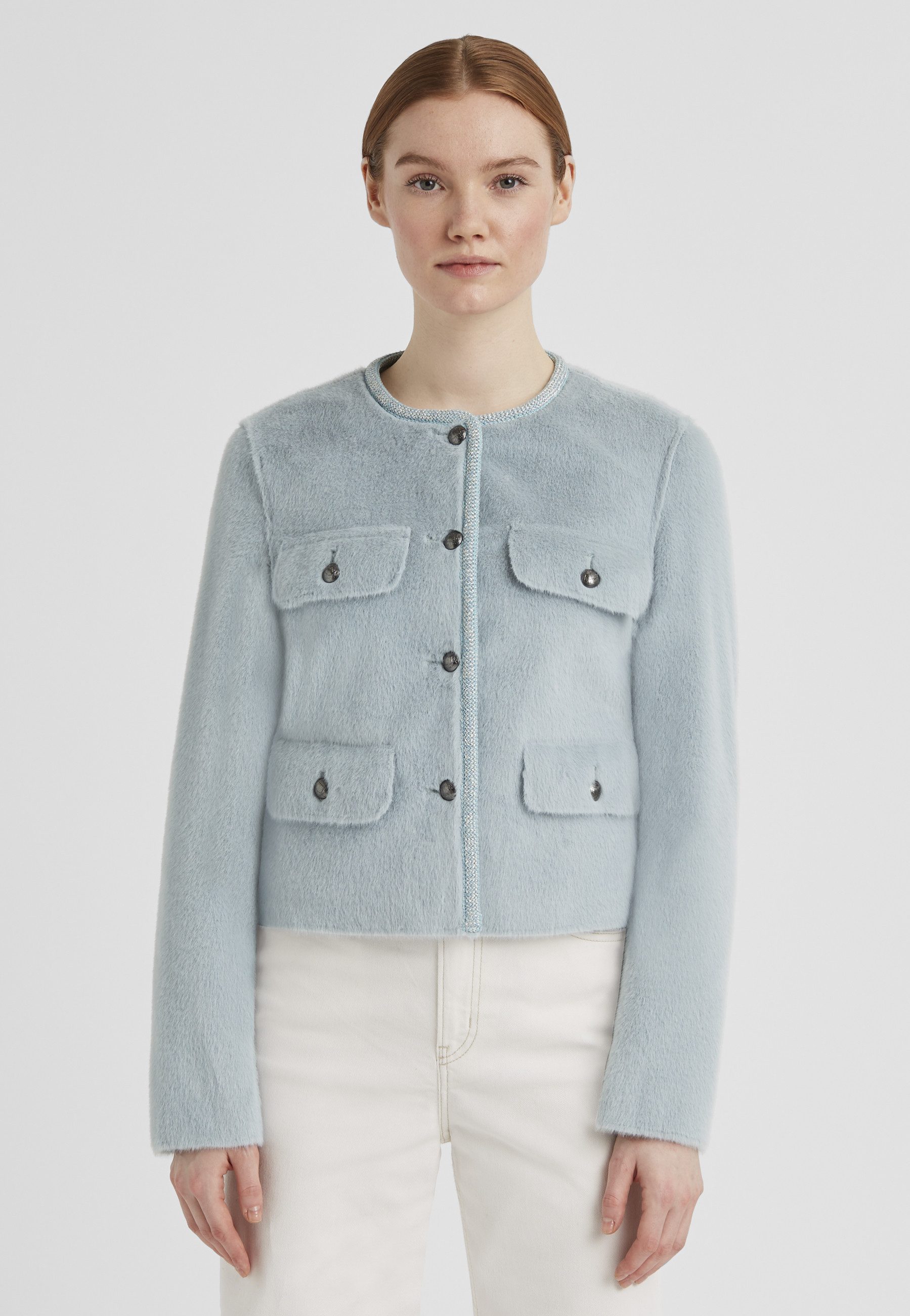 Milestone Fellimitatjacke MSFelicia Damen Kunstfelljacke Übergangsjacke mit Zierknöpfen