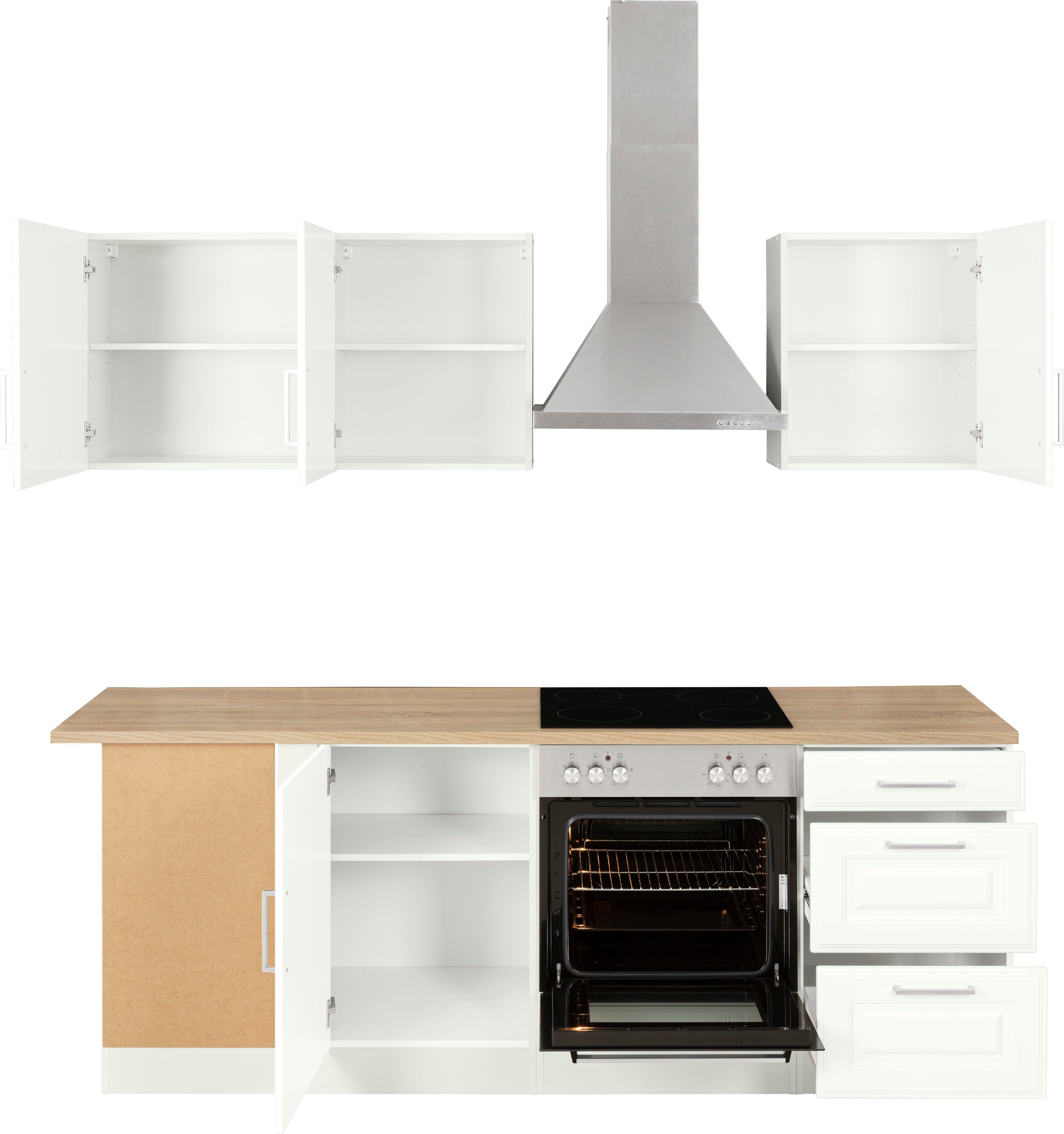 KOCHSTATION Winkelküche KS-Stockholm – Küche mit hochwertiger und detailreicher Landhausfront, Stellbreite 220x220 cm, wahlweise mit E-Geräten, MDF-Fronten