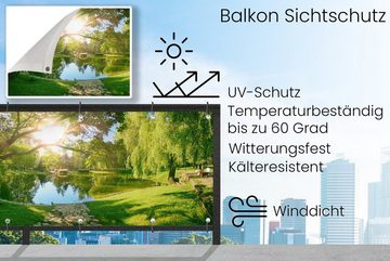 MuchoWow Balkonsichtschutz Bäume - See - Sonne - Gras - Natur (1-St) Balkonbanner, Sichtschutz für den Balkon, Robustes und wetterfest