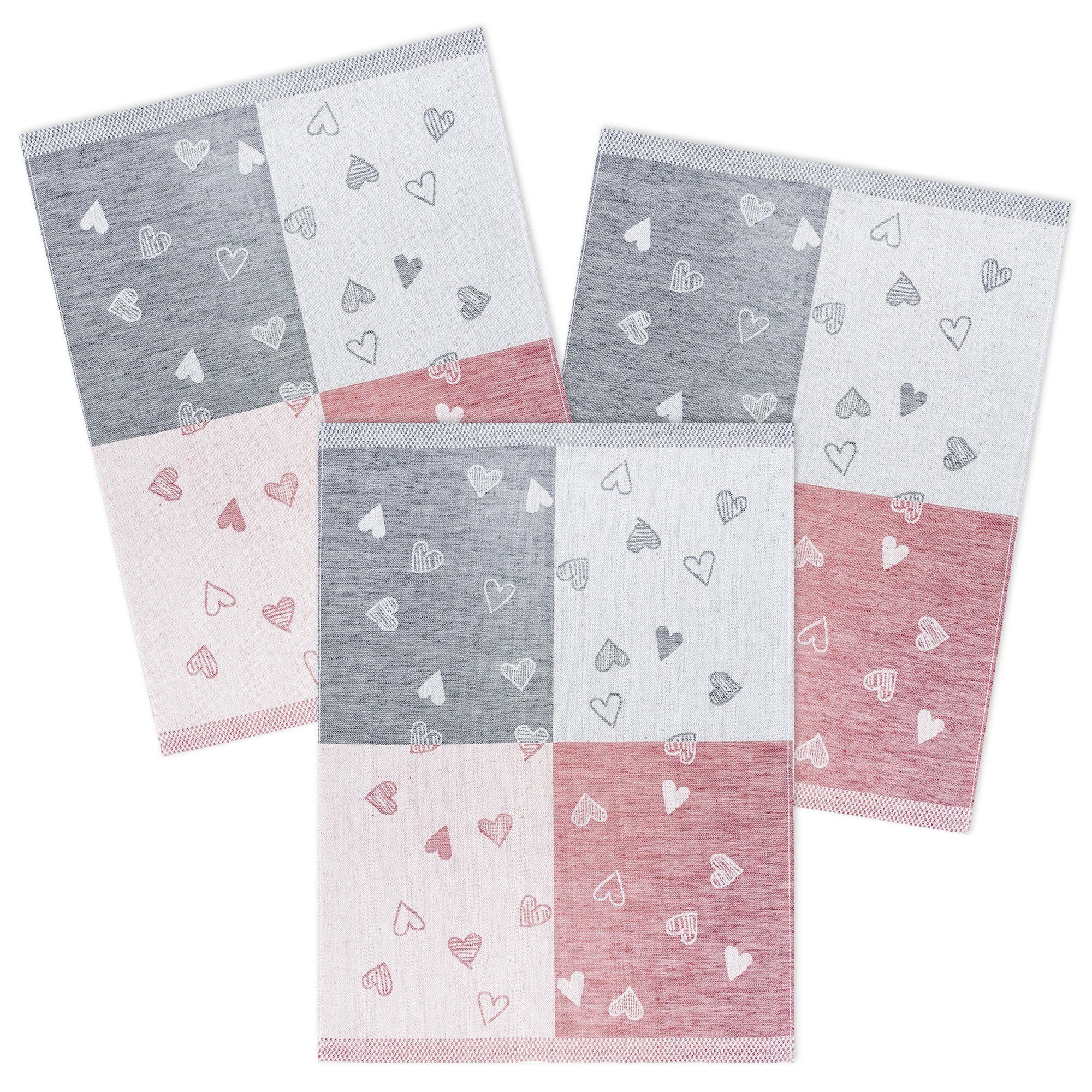 Kracht Geschirrtuch Herzlich, (Set, 3-tlg., Set), 3er Pack Geschirrtücher (3 Stück), ca. 50 x 70 cm, Halbleinen Jacquard
