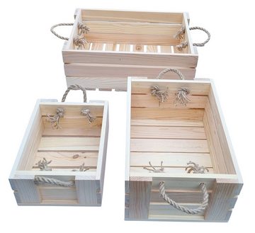 Fachhandel Plus Holzkiste Deko Holz-Kisten (3 St), Holz-Kisten-Set, mit Henkel aus Tau, 3 Stück, Indoor