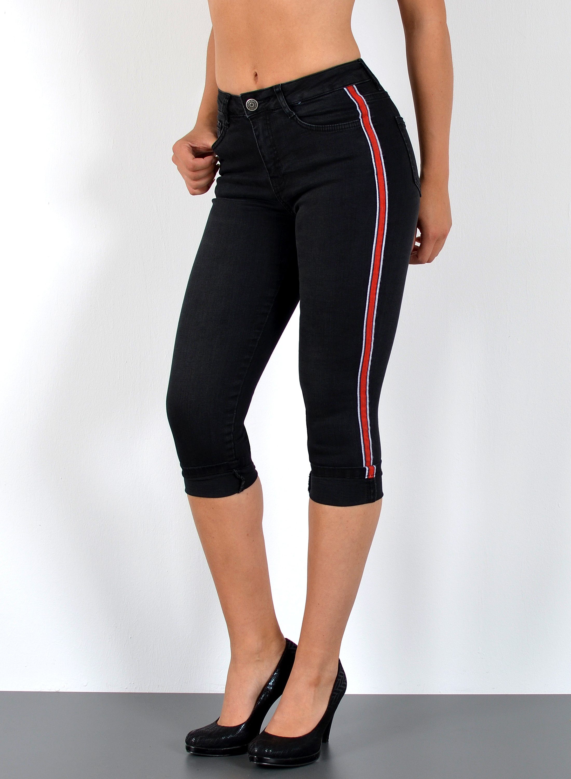 ESRA Caprijeans »J140« Damen High Waist Capri Jeans mit Streifen, bis  Übergröße / Plussize Größe,