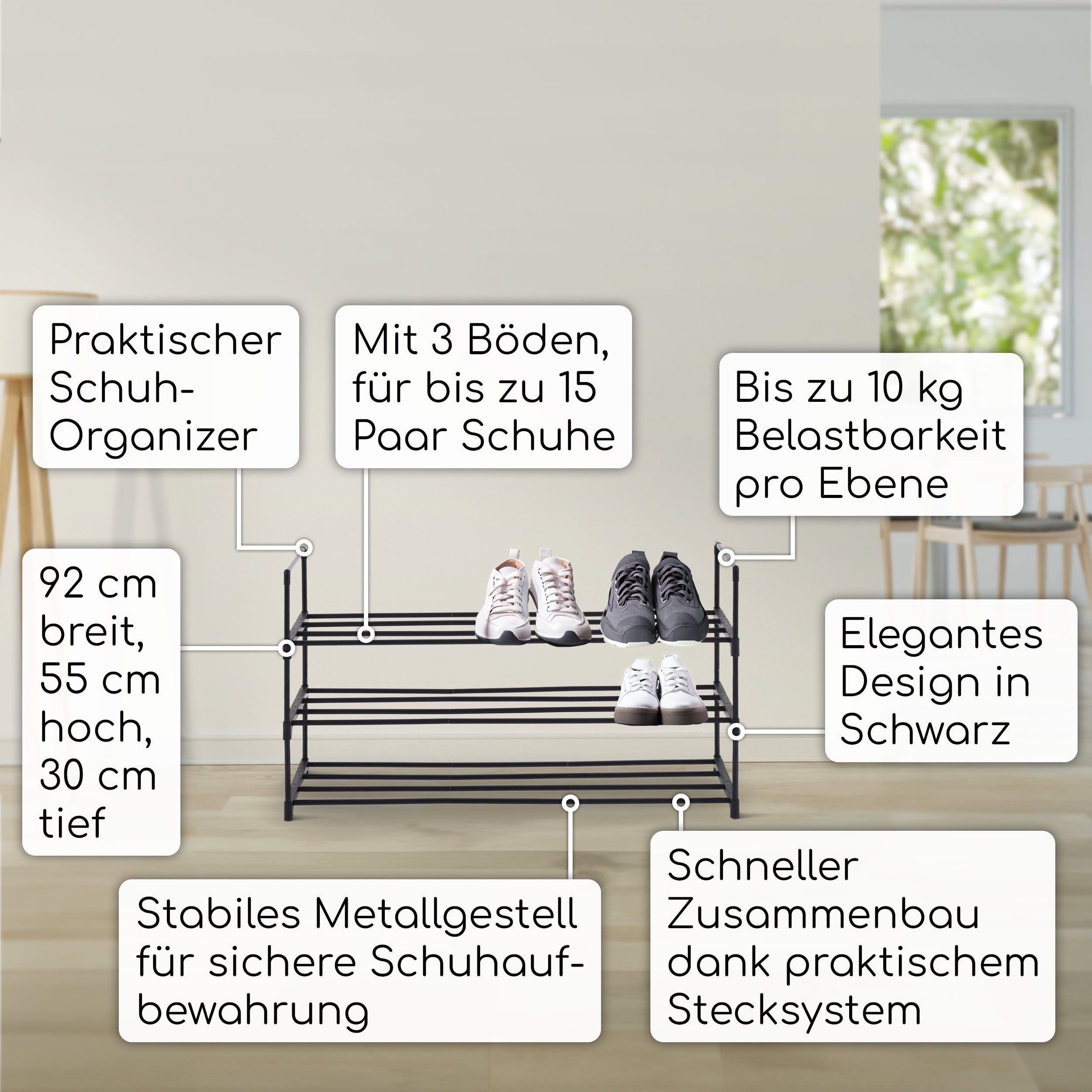 Raburg Schuhregal Schuhständer, Metall, praktischer Schuh-Organizer, Schwarz, Easy-Shoe, platzsparende Schuhaufbewahrung, für Flur, Wohnzimmer, Schlafzimmer