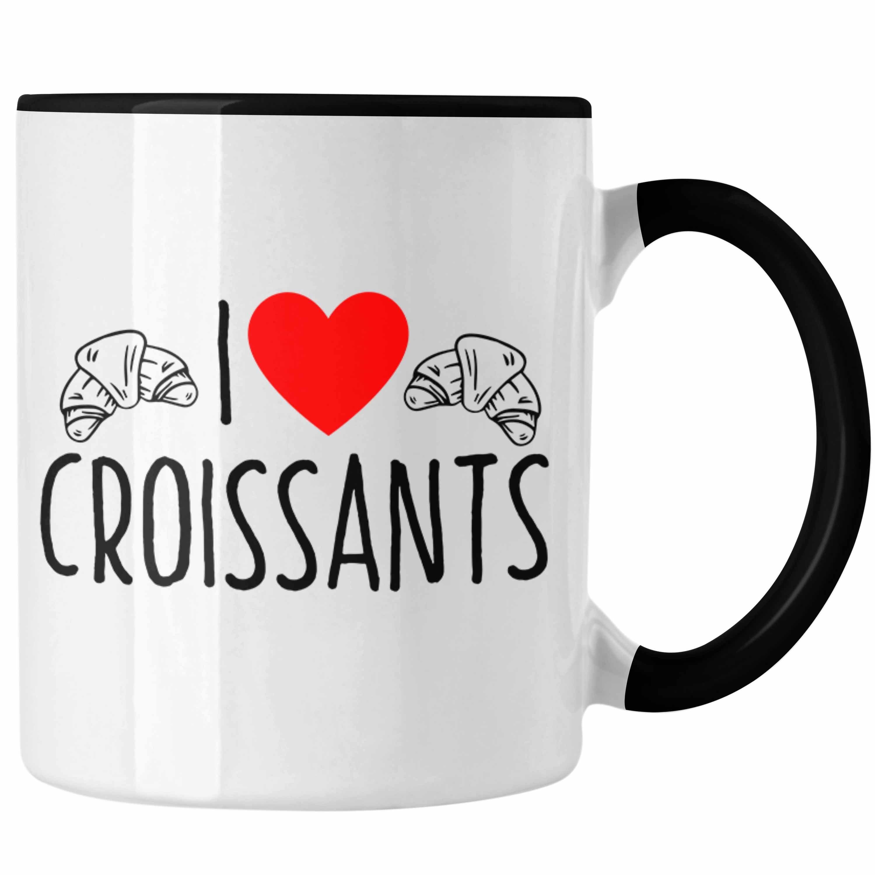 Trendation Tasse Tasse "I Love Croissants" Lustiges Geschenk für Croissant-Liebhaber Fr Schwarz