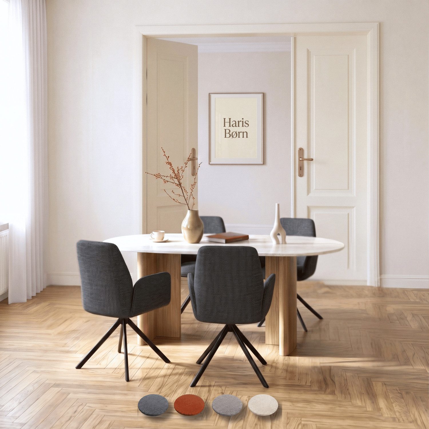 Haris Børn Esszimmerstuhl Armlehnstuhl drehbar - Polsterstühle für Esszimmer (Set, 4 St), Dunkelgrau - Esszimmerstühle drehbar & Esstisch Stühle - Drehstuhl