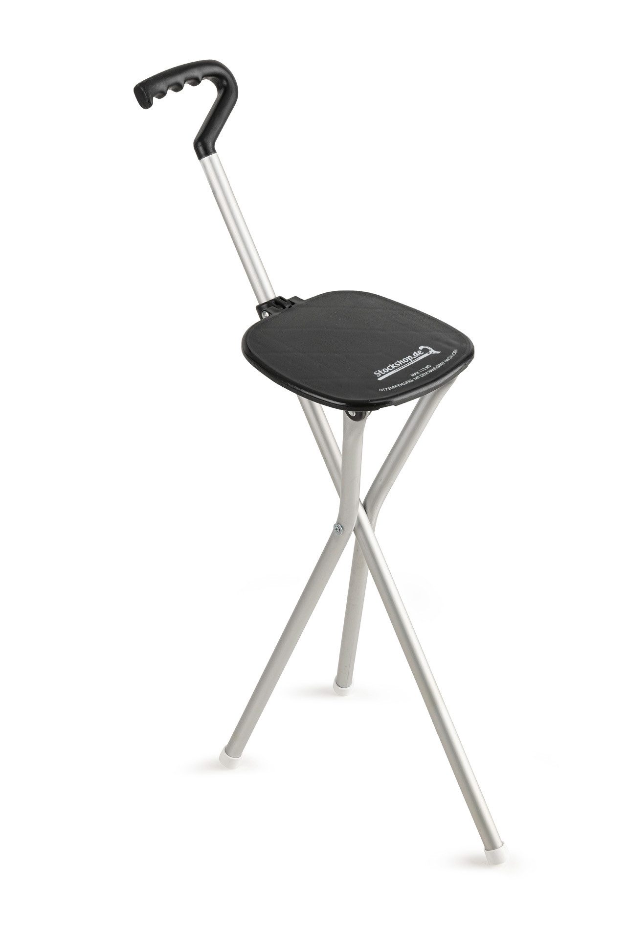 Stockshop Gehstock Sitzstock SPORTSEAT, Fritzgriff mit Handform, Dreibeinstock mit Sitzf