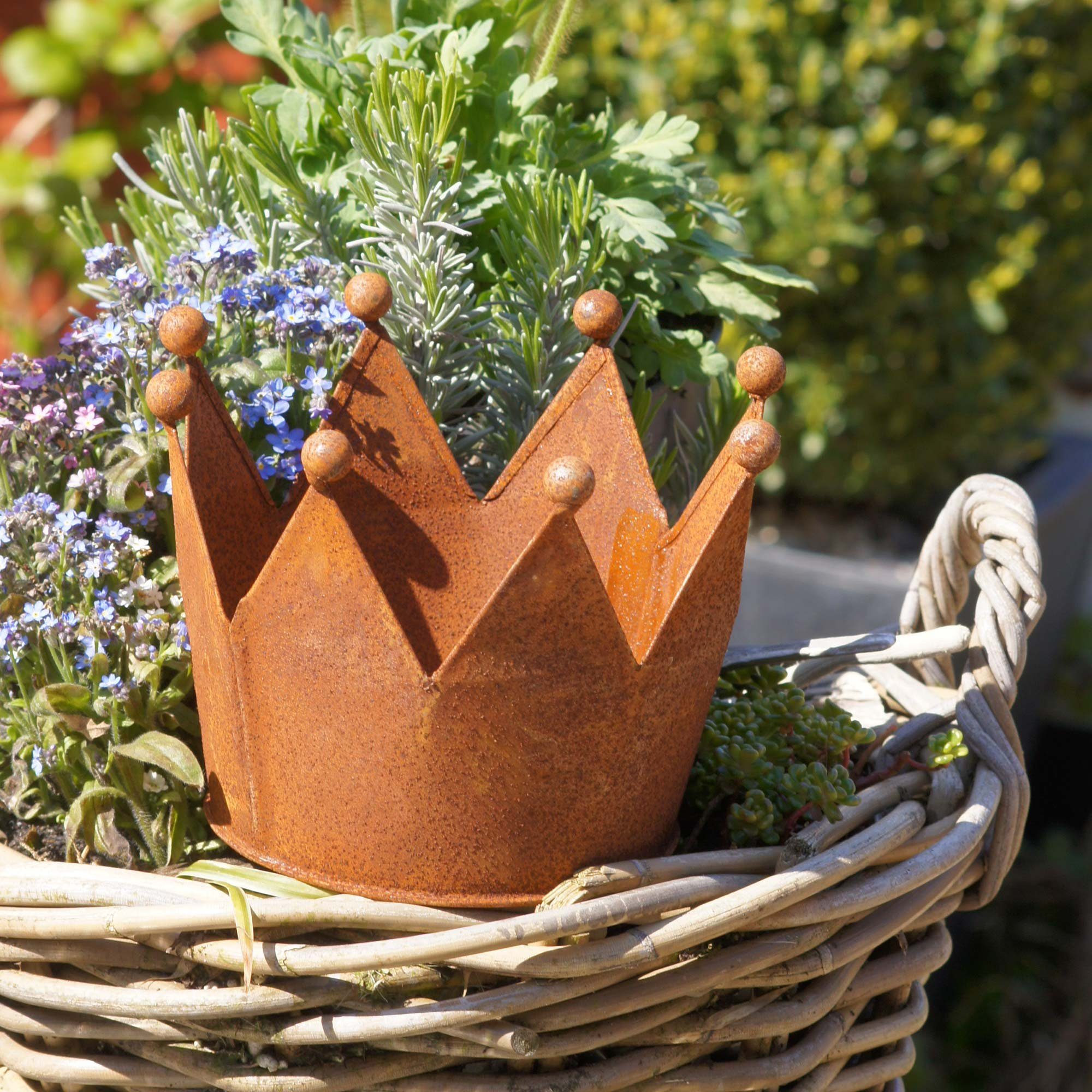 Zink Sest), Teelichthalter (3er UNUS Ø17 Dekofigur Garten Rostdeko Rost Krone Set Pflanztopf Kerzenhalter 3er im GARDEN