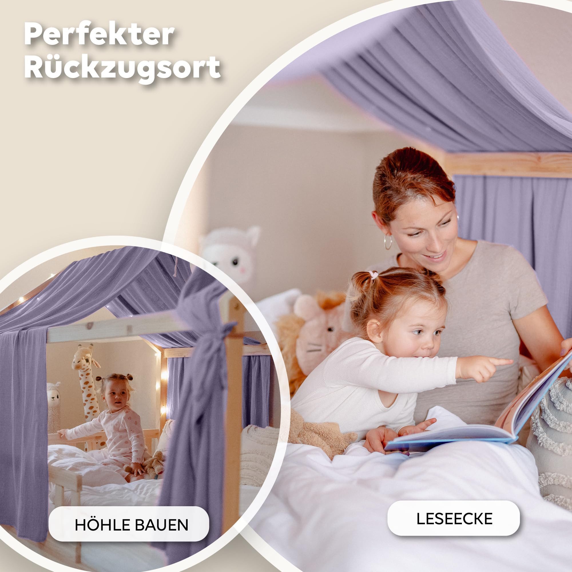 lilimaus Betthimmel Hausbett Himmel 2er-Set aus 100% Musselin - für Kinderbett (1-tlg), Set mit 2 abgestimmten Stoffbahnen - weich & schnell montiert