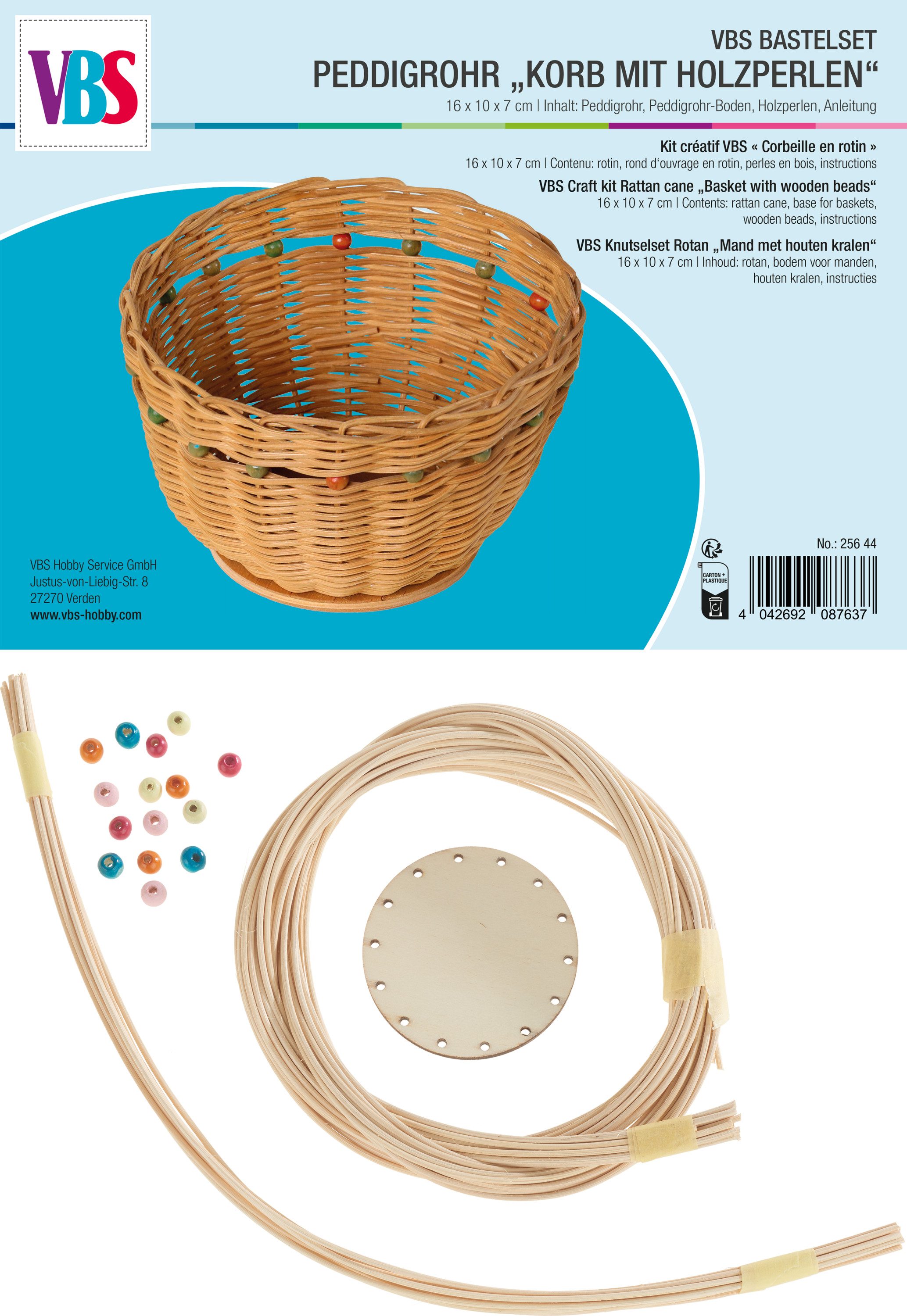 VBS Bastelband Korb mit Holzperlen, 16 x 10 x 7 cm