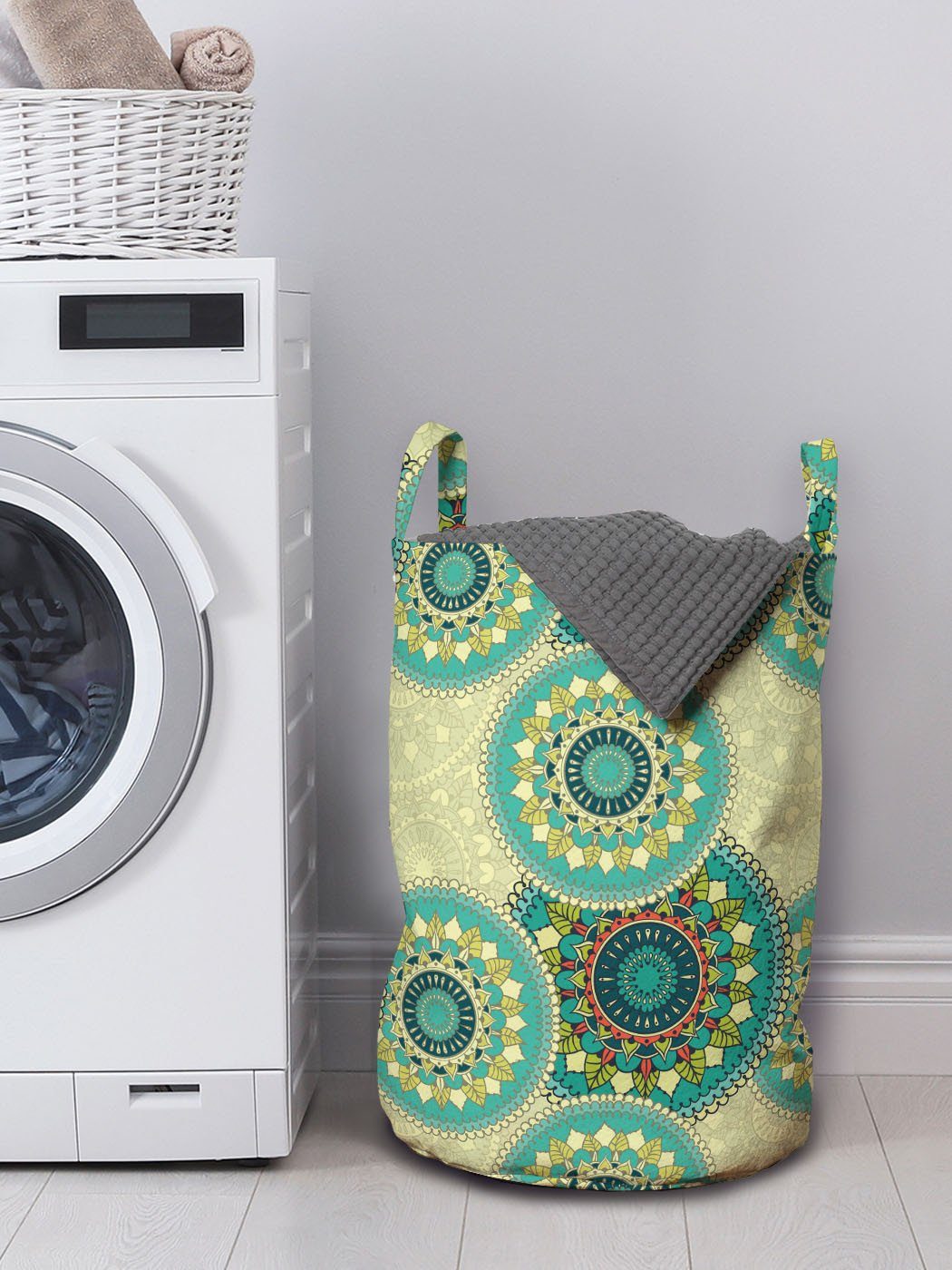 marokkanische Abakuhaus Kordelzugverschluss für Mandala Wäschesäckchen Wäschekorb mit Griffen Motive Waschsalons,