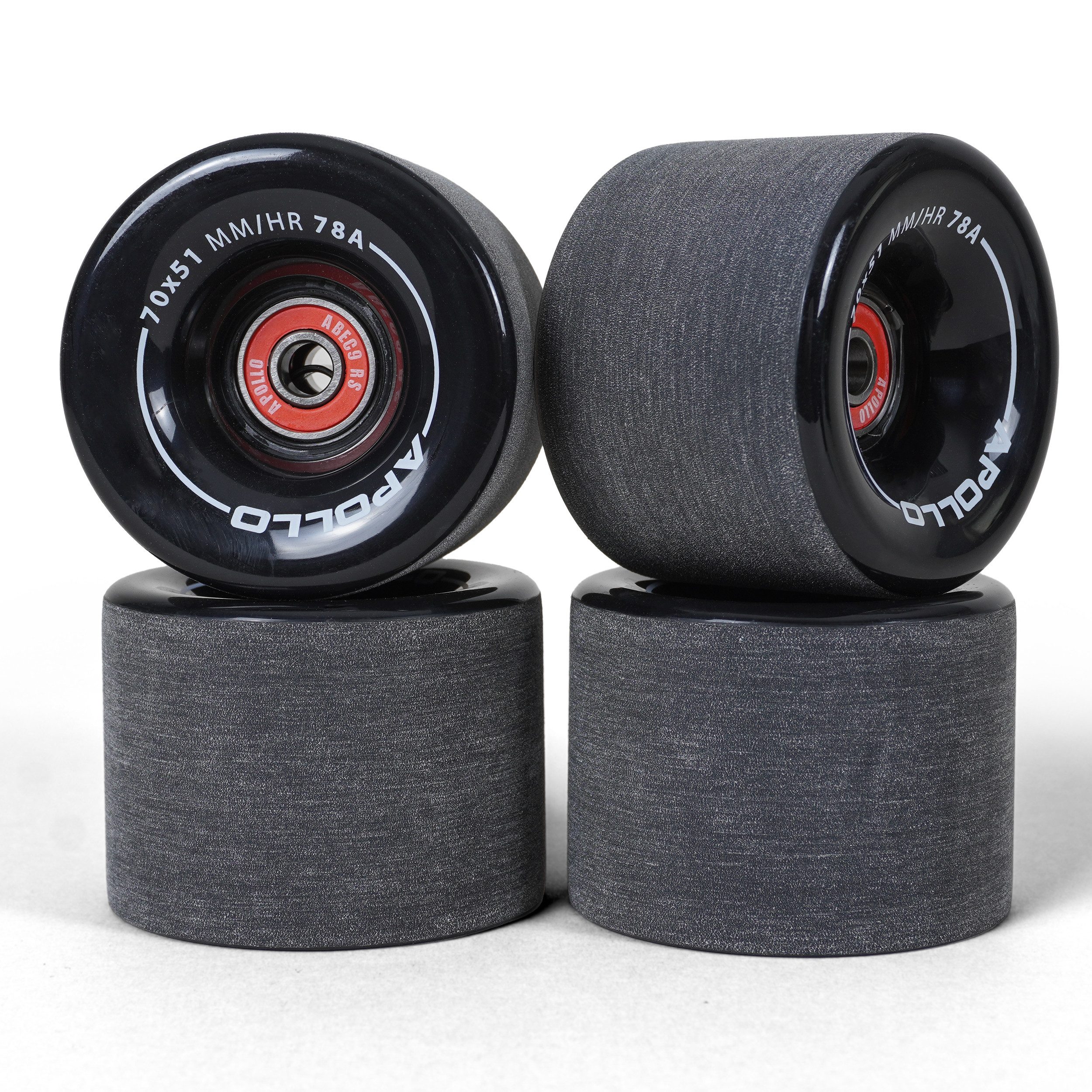 Apollo Longboard-Rolle Apollo Black Wheels 70 x 51 78A- Round Face