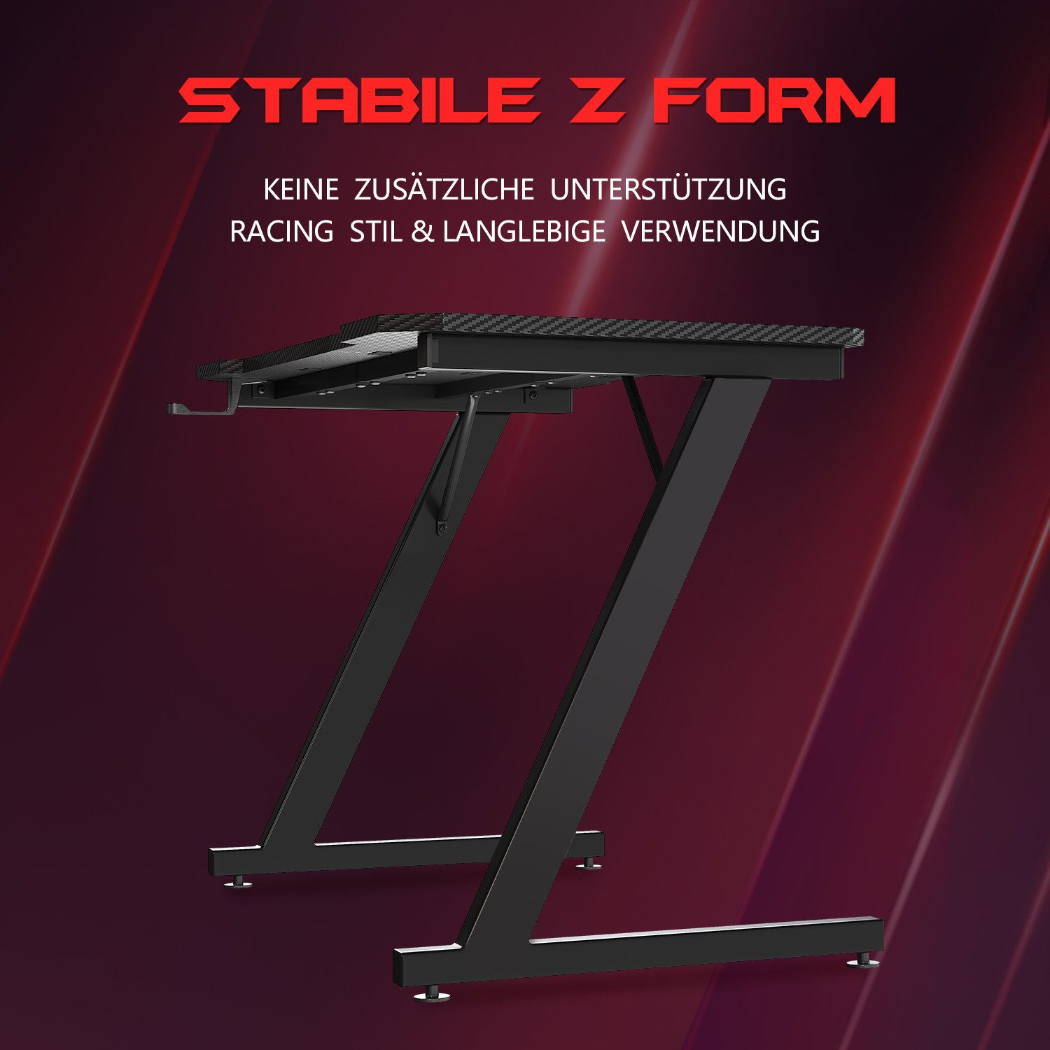 HOMALL Gamingtisch Gaming Tisch Computertisch Schreibtisch 120 x 60 cm, Z-Frame (Gamer Tisch,Schreibtisch,Ergonomischer PC-Schreibtisch mit Kopfhörerhaken,PC Ti – Bild 4 von 5