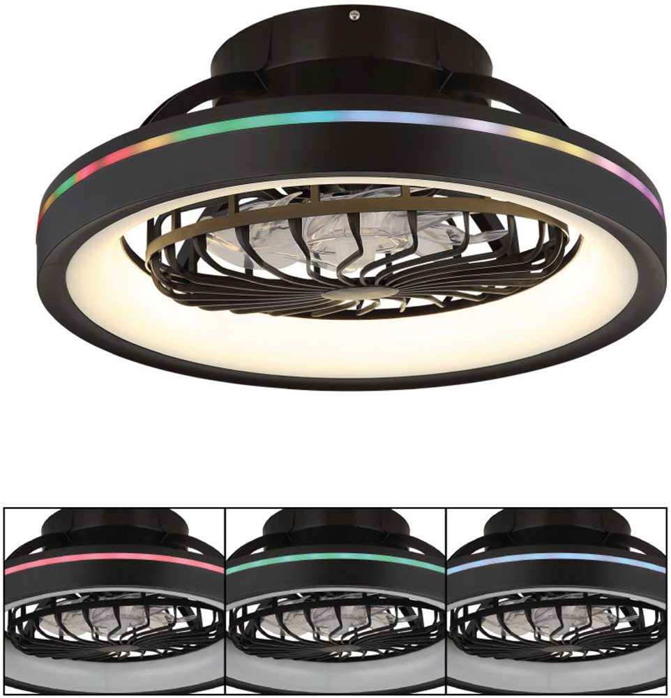 GLOBO LIGHTING Deckenleuchte DEANNE, Dimmfunktion, Memoryfunktion, Nachtlichtfunktion, RGB, Timerfunktion, Ventilatorfunktion, mehrere Helligkeitsstufen, LED fest integriert, warmweiß - kaltweiß, Ventilator opal kühlen-heizen RGB Regenbogen modern Wohnzimmer