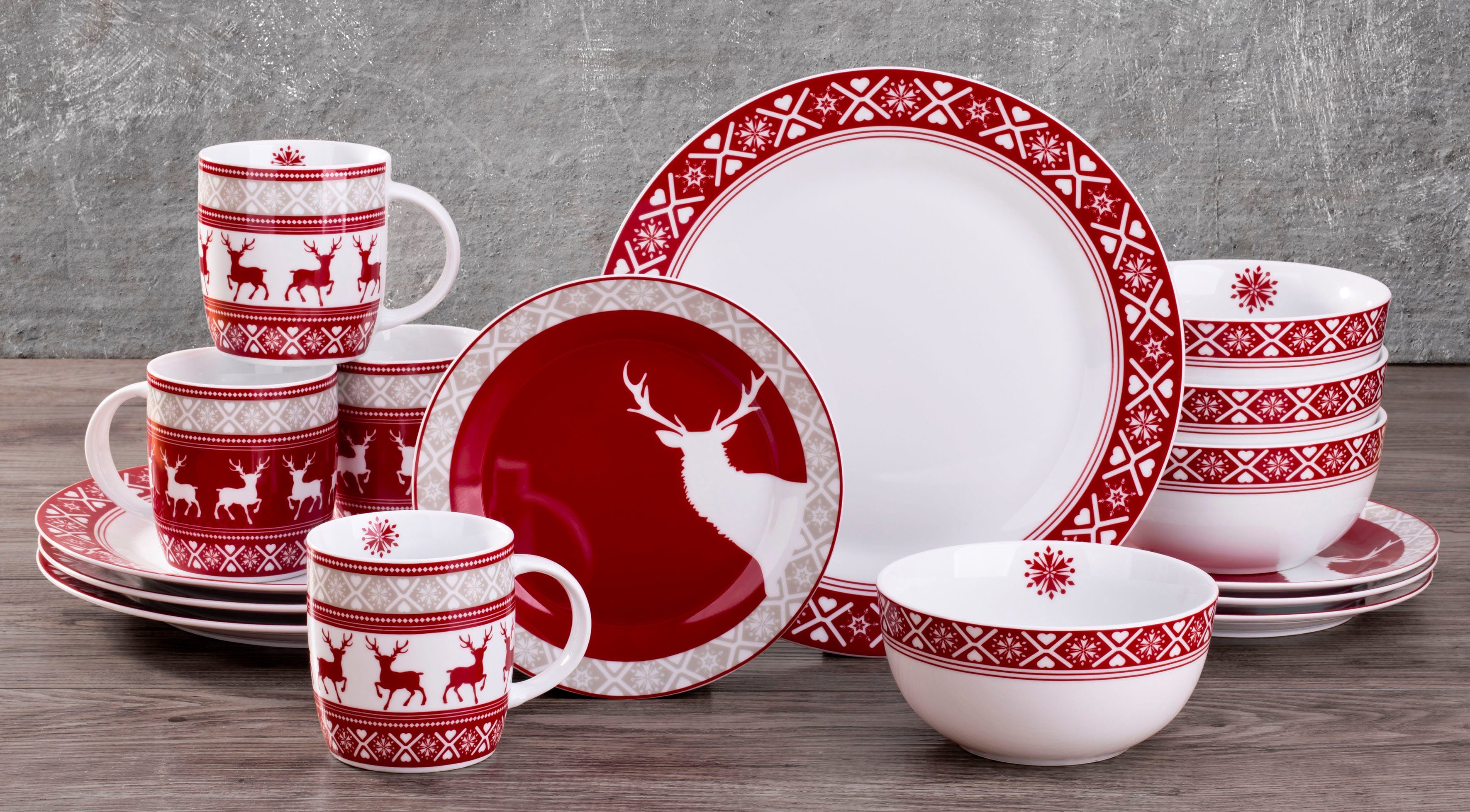 Retsch Arzberg Kombiservice Service (16-tlg), für Winter, Personen Reindeer, Porzellan, Personen, Rentier-Design, Weihnachten Teile, 4 16 Advent, 4 Nordic Geschirr-Set