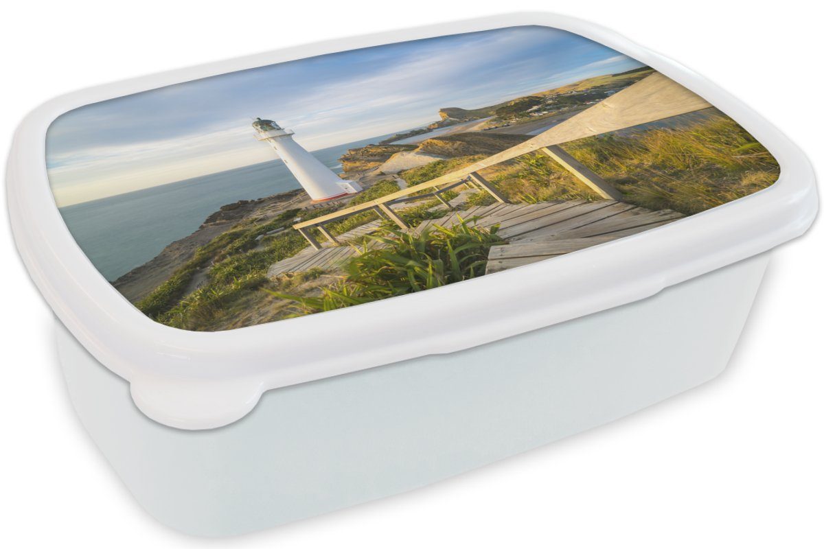 MuchoWow Lunchbox Meer - Leuchtturm Mädchen für für Erwachsene, und Weiß, Jungs Brotdose, Kunststoff, Kinder (2-tlg), Brotbox - und