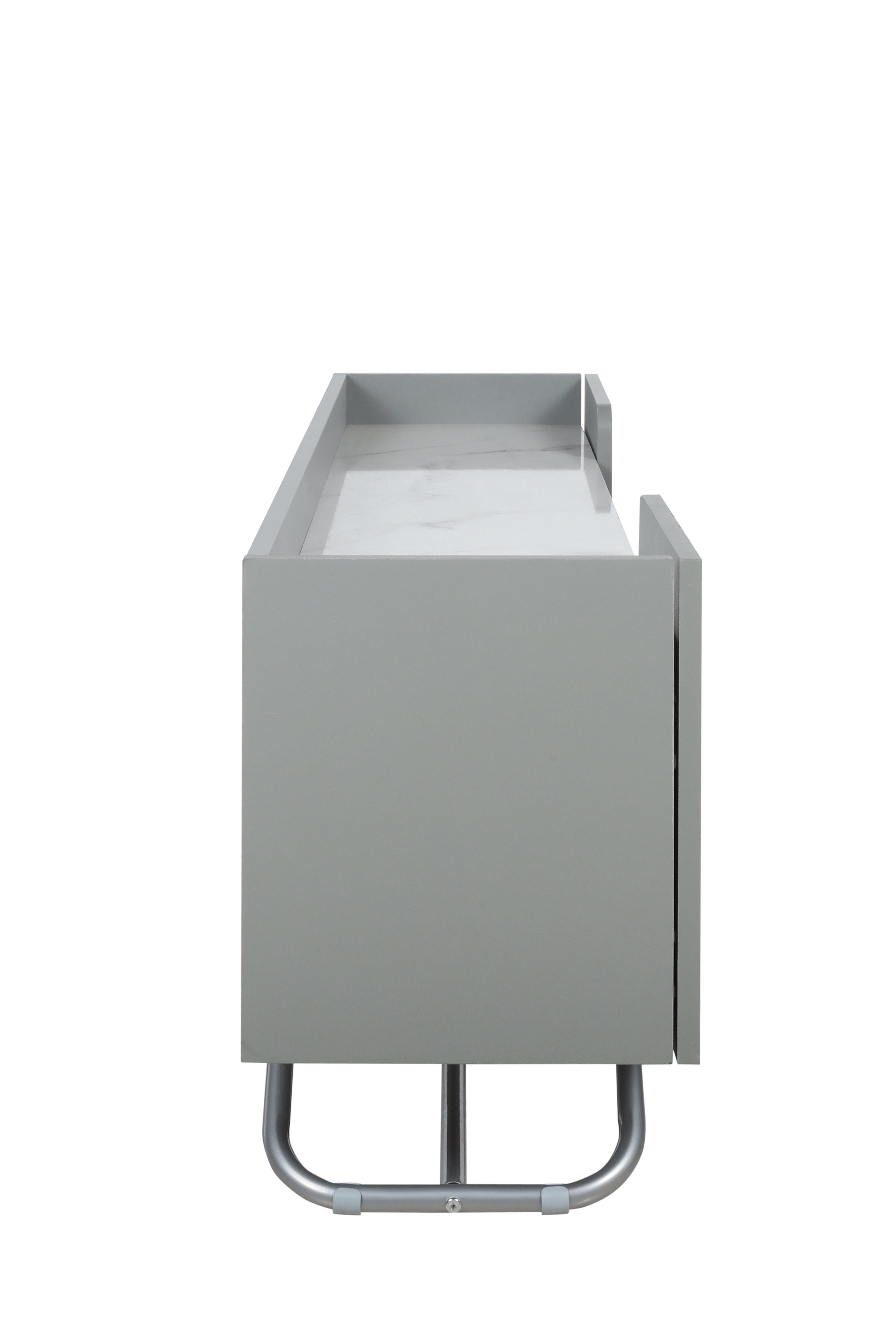 Lowboard (TV Schrank mit 4 Türen und 2 Regal), Hochglanz Tischplatte in Marmoroptik und schöne Glastür, Breite 150 cm