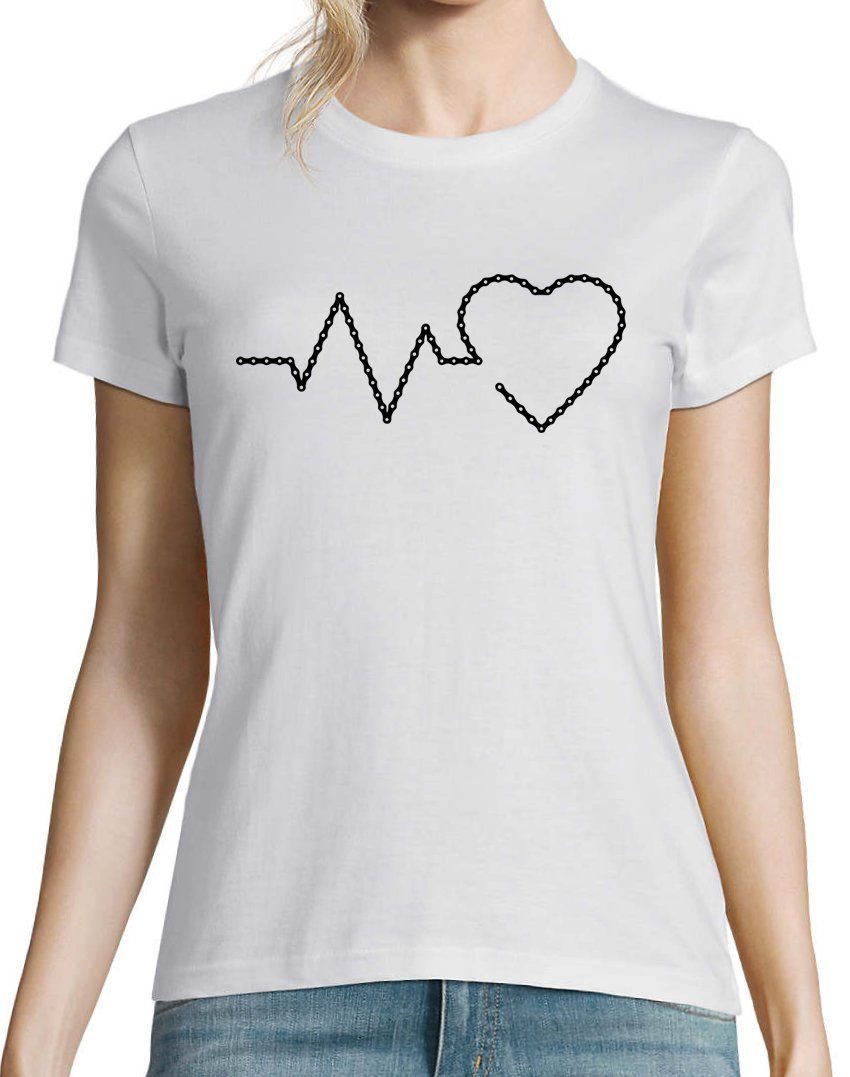 Youth Designz T-Shirt Shirt Heartbeat Frontprint Damen mit Fahrradkette Weiß trendigem