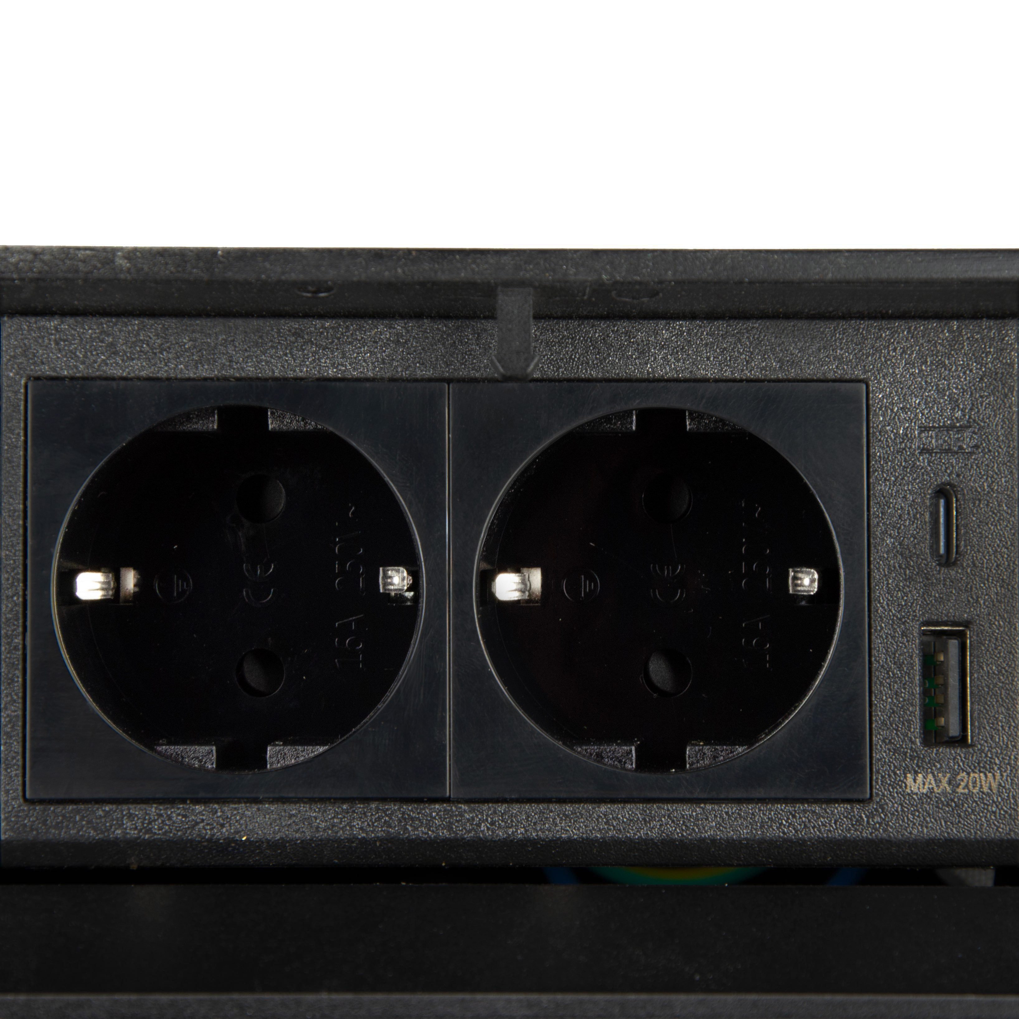 WOPLUS Versenkbare Einbausteckdose Schwarz 2-fach USB-A C Induktionsladen Einbau-Tischsteckdose 2-fach (Erhöhter Berührungsschutz Überlastschutz) – Bild 5 von 5
