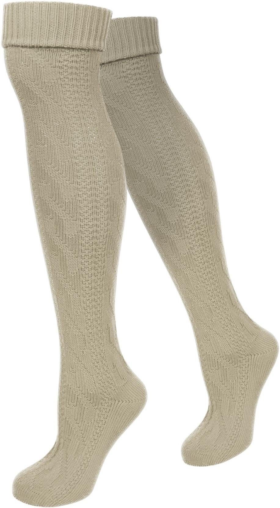 normani Trachtensocken Trachten-Kniestrümpfe mit Leinen (1 Paar) traditionelles Zopfstrickmuster