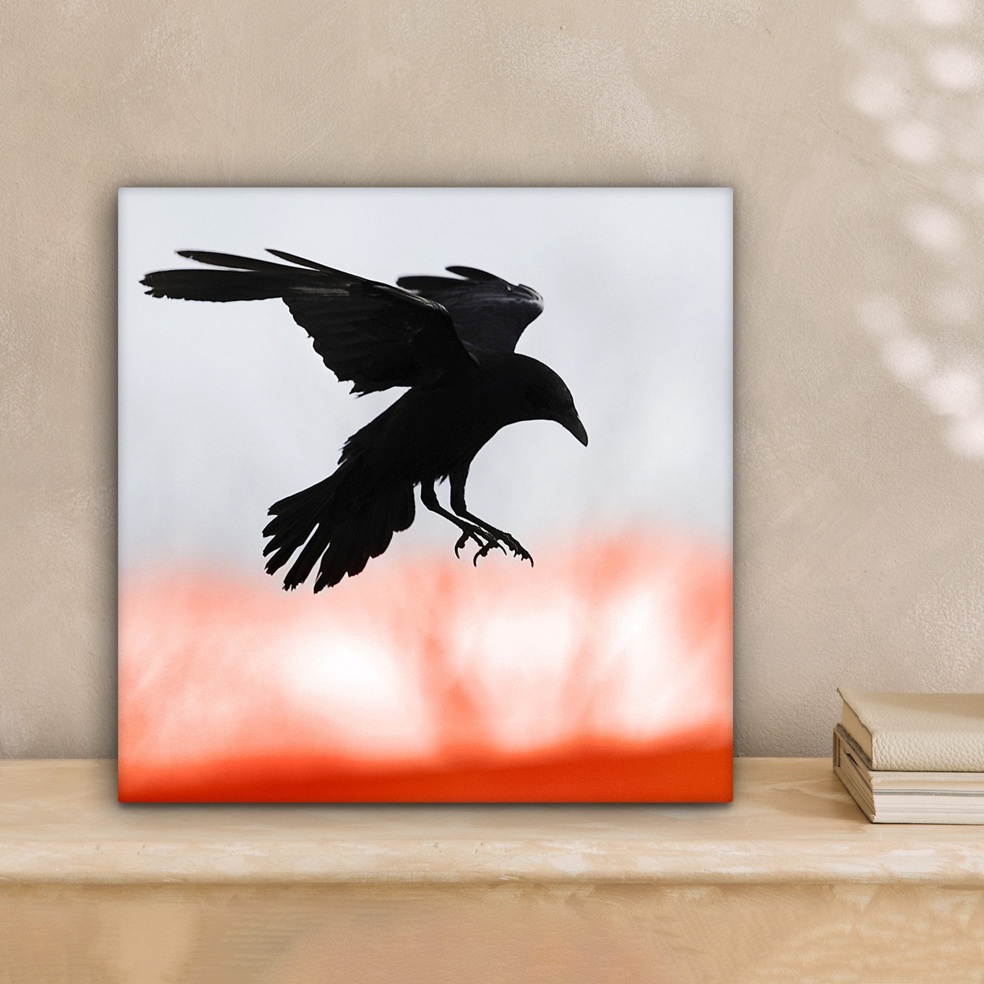 OneMillionCanvasses® Leinwandbild Vogel - Krähe - Rot, Fotodruck (1 St), Wandbild, Deko Schlafzimmer Wohnzimmer Flur 20x20 cm