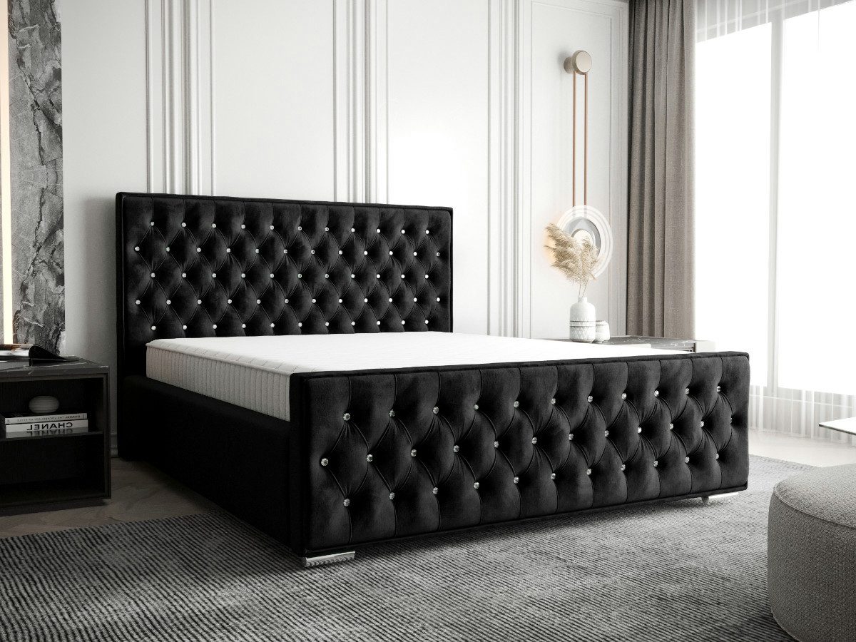 B&B Home Polsterbett Stauraumbett Schlafbett Bett Crystal 180 cm 200 cm (mit Bettkasten und Lattenrost, ohne Matratze)