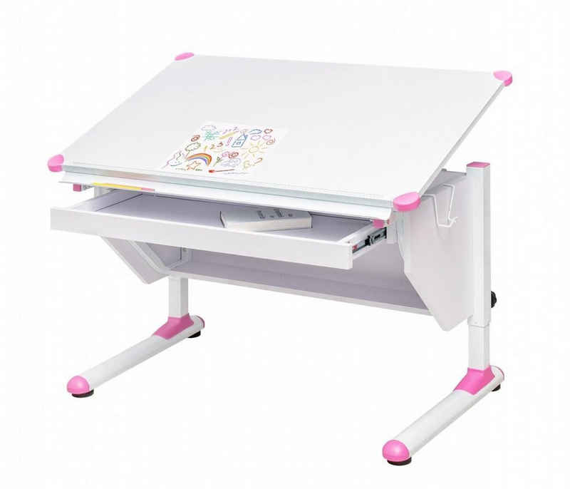 Trendmöbel24 Kinderschreibtisch »Kinderschreibtisch VARIANT mit Schublade weiß verstellbar Grau + Pink«