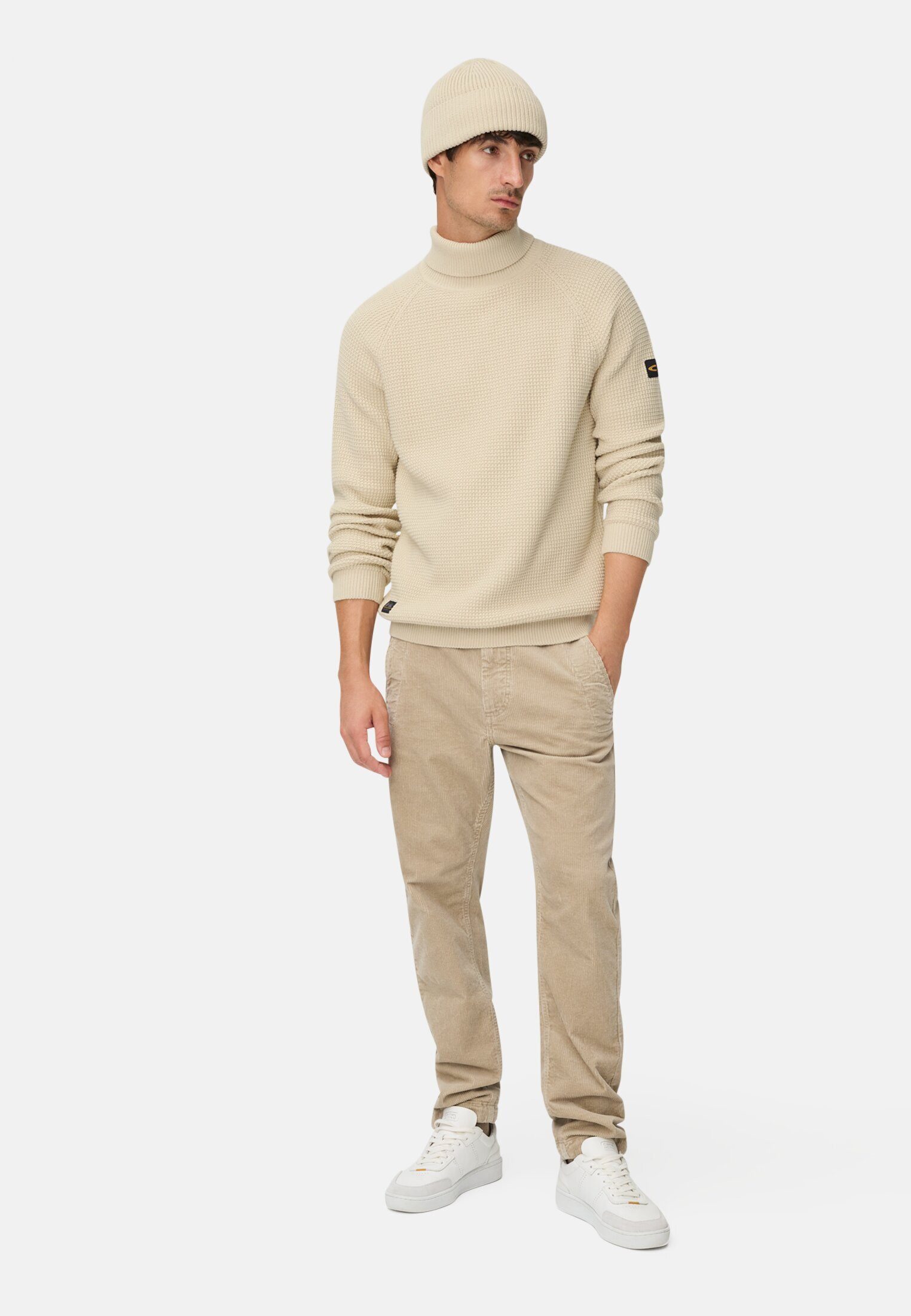 camel active Strickpullover mit Stehkragen Langarm Markenlabel