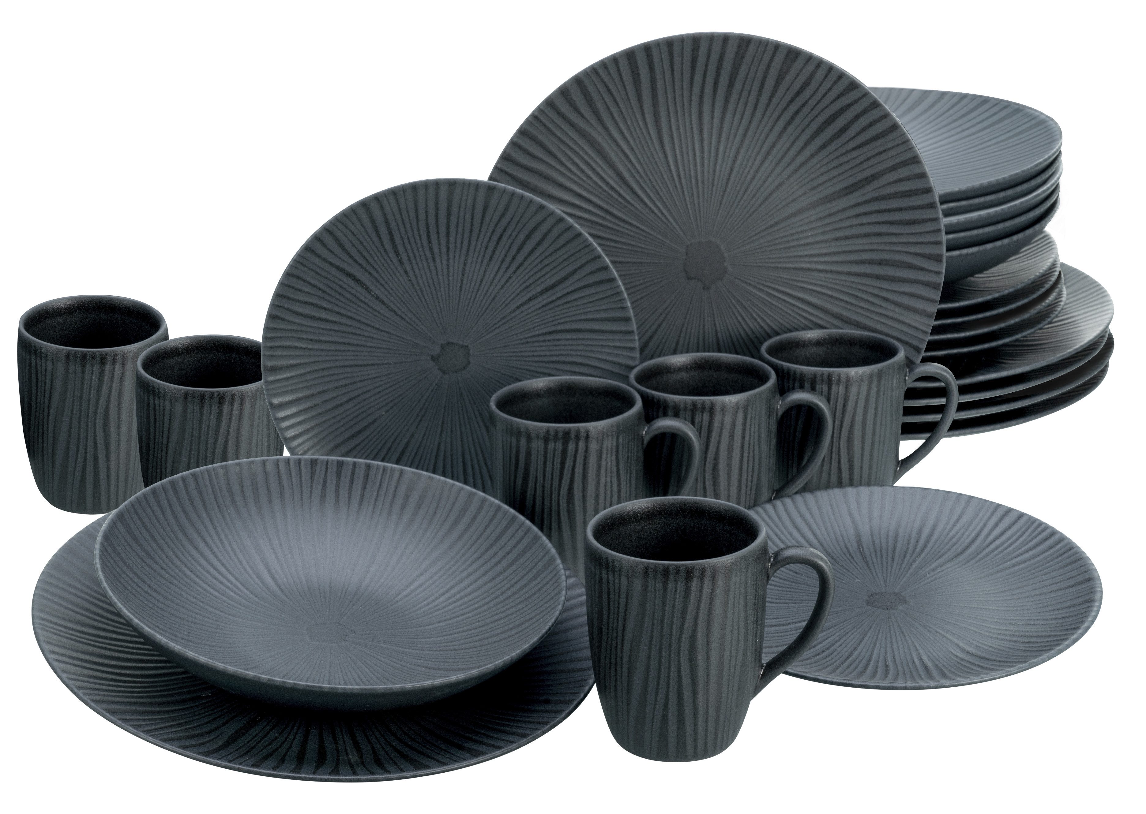 CreaTable Kombiservice Vesuvio, Service 24-tlg. (24-tlg), 6 Personen, Steinzeug, Eleganz, Vulkanoptik