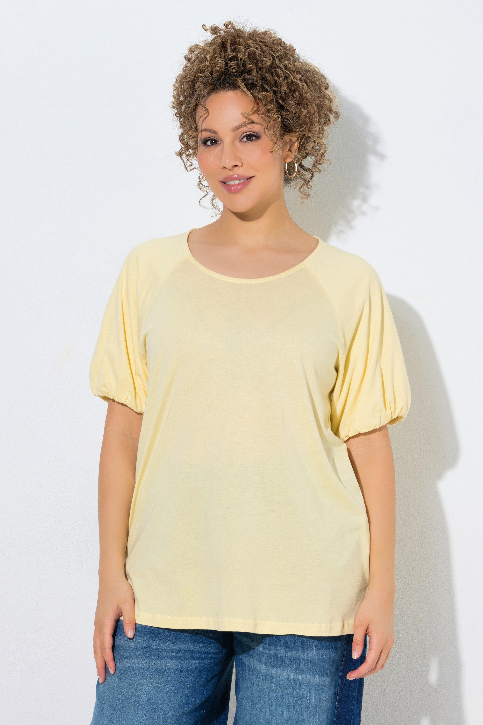 Ulla Popken T-Shirt T-Shirt Ballonärmel Rundhals Halbarm Modalmix
