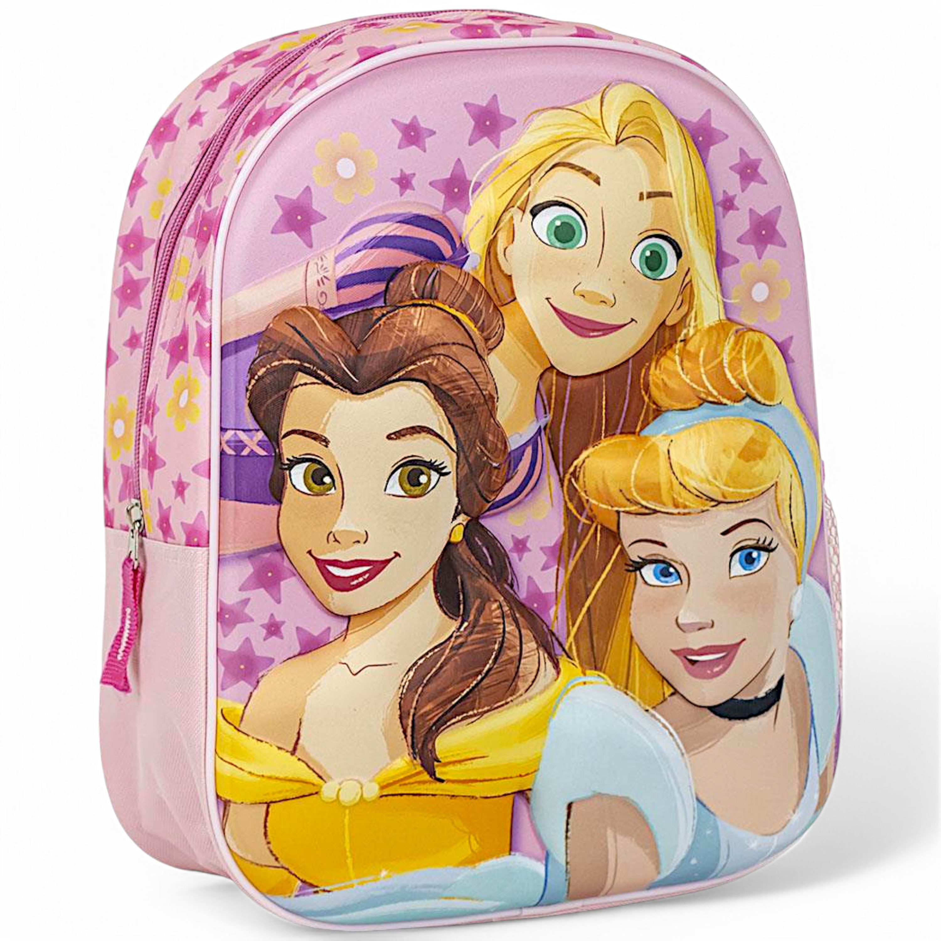 Disney Princess Kindergartentasche Belle,Cinderella und Rapunzel, 3D Kinder-Rucksack 31x25x10 cm