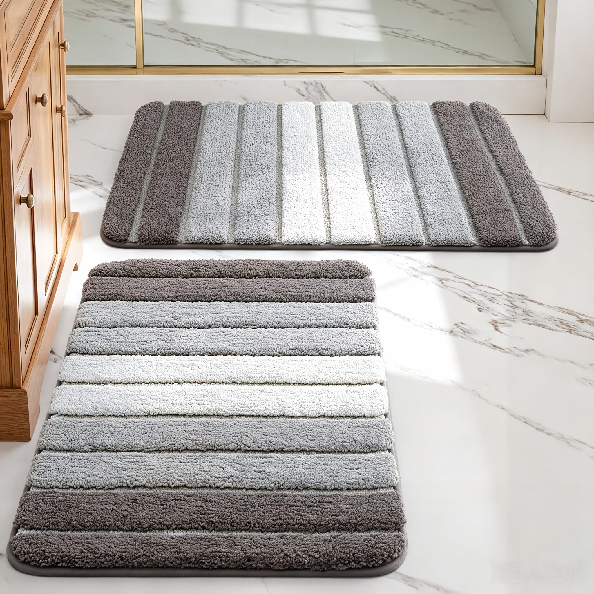 BlingBin Badematte Badezimmerteppich rutschfest 50 x 80 cm, extra weich, saugfähig, rutschhemmend beschichtet, Hervorragende Feuchtigkeitsaufnahme, Rutschfeste Unterseite, Weich & Komfortabel, Maschinenwaschbar, Polyester, Rechteck, Waschbar Badvorleger für Badezimmer, Dusche, Badewannen, Blau/Grau