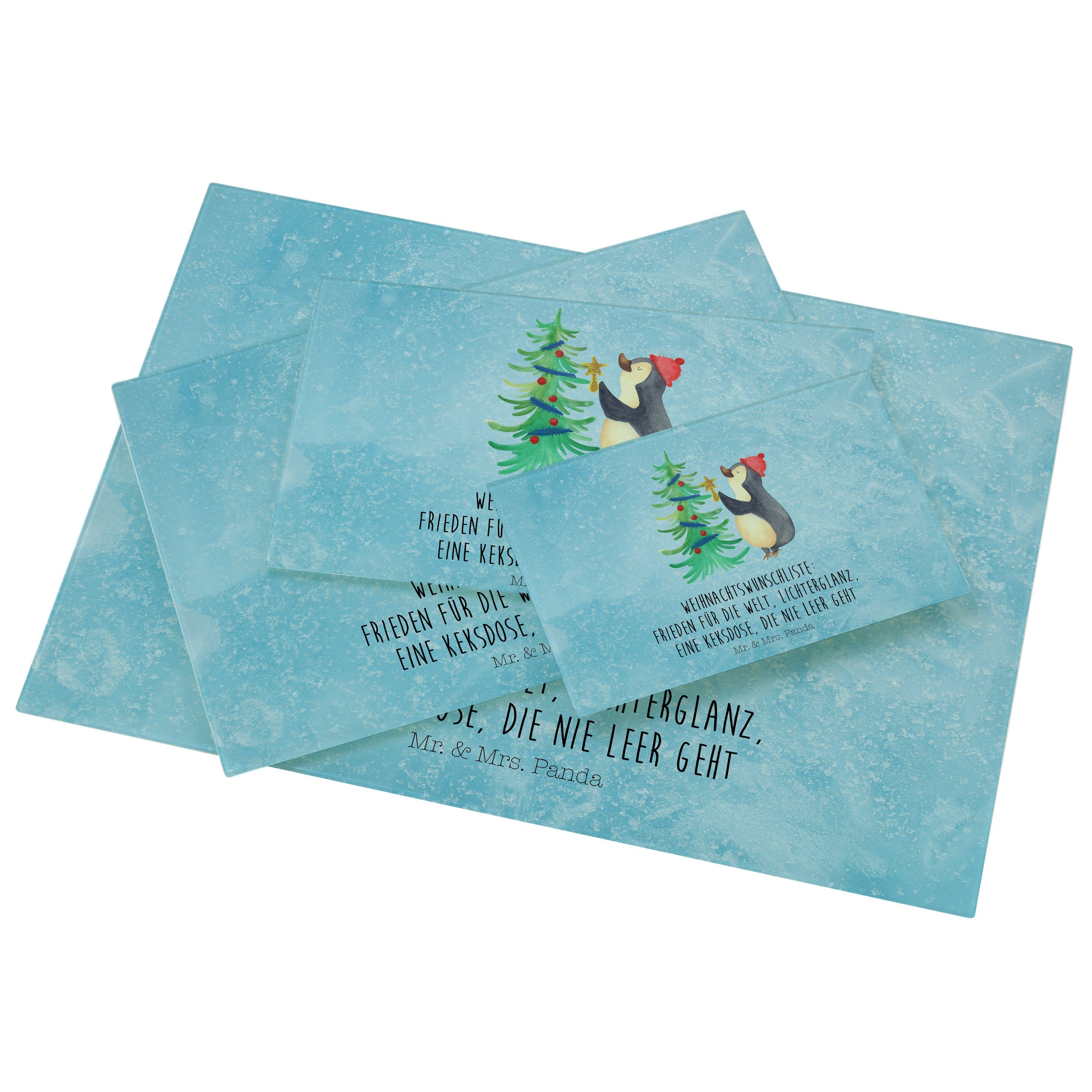 Weihnachtsbaum Eisblau Geschenk, (1-St) Premium Panda Servierbrett Wintermot, - Glas, Mr. Schneidebrett, - & Pinguin Mrs.