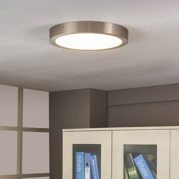 Lindby LED Deckenleuchte Milea, LED-Leuchtmittel fest verbaut, warmweiß, Modern, PMMA, Aluminium, weiß, nickel satiniert, 1 flammig, inkl.
