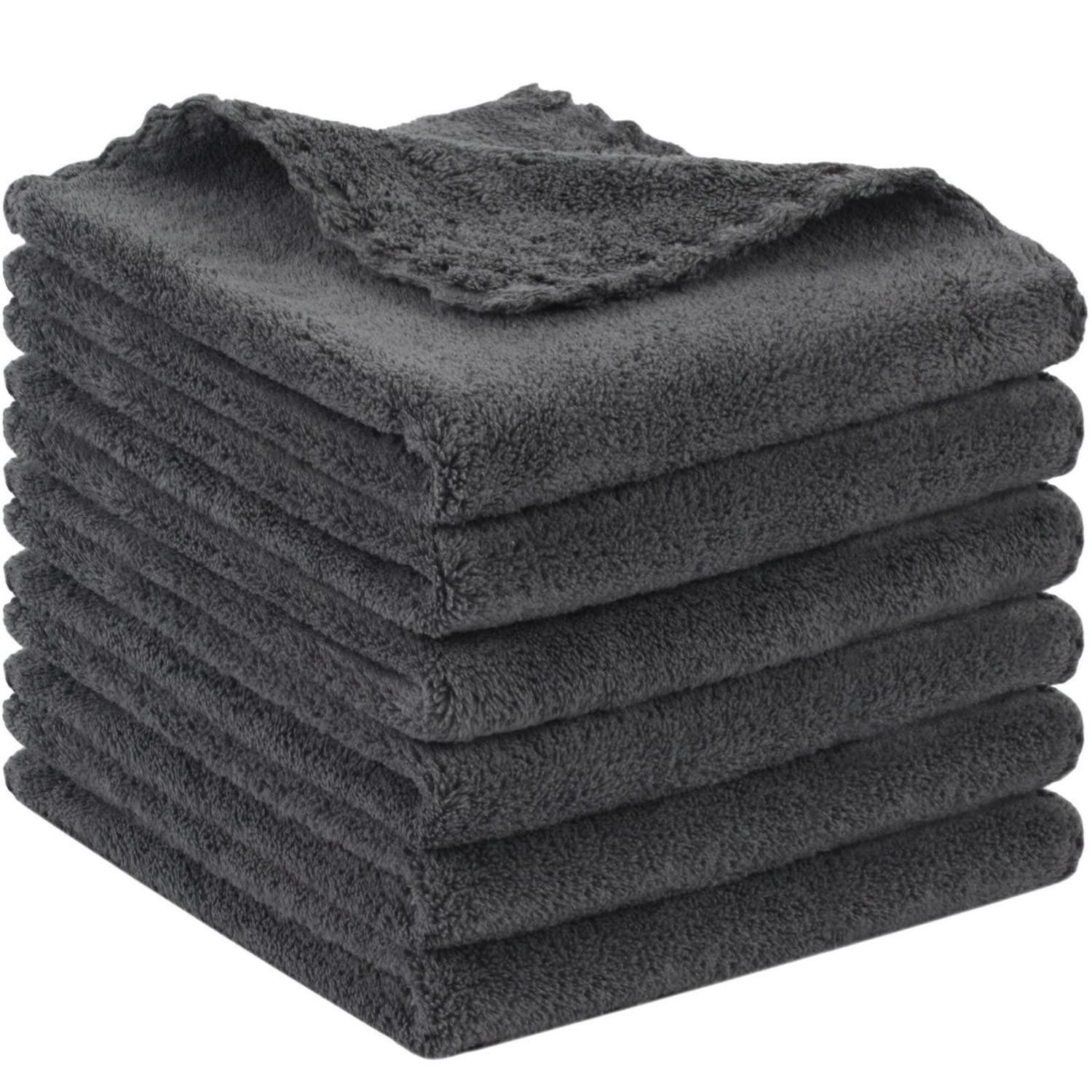 LuxusKollektion Waschlappen Mikrofaser 6er Pack Dunkelgrau 30x30cm Mikrofasertuch (Textil, 30.5x30.5 cm, 6-tlg)