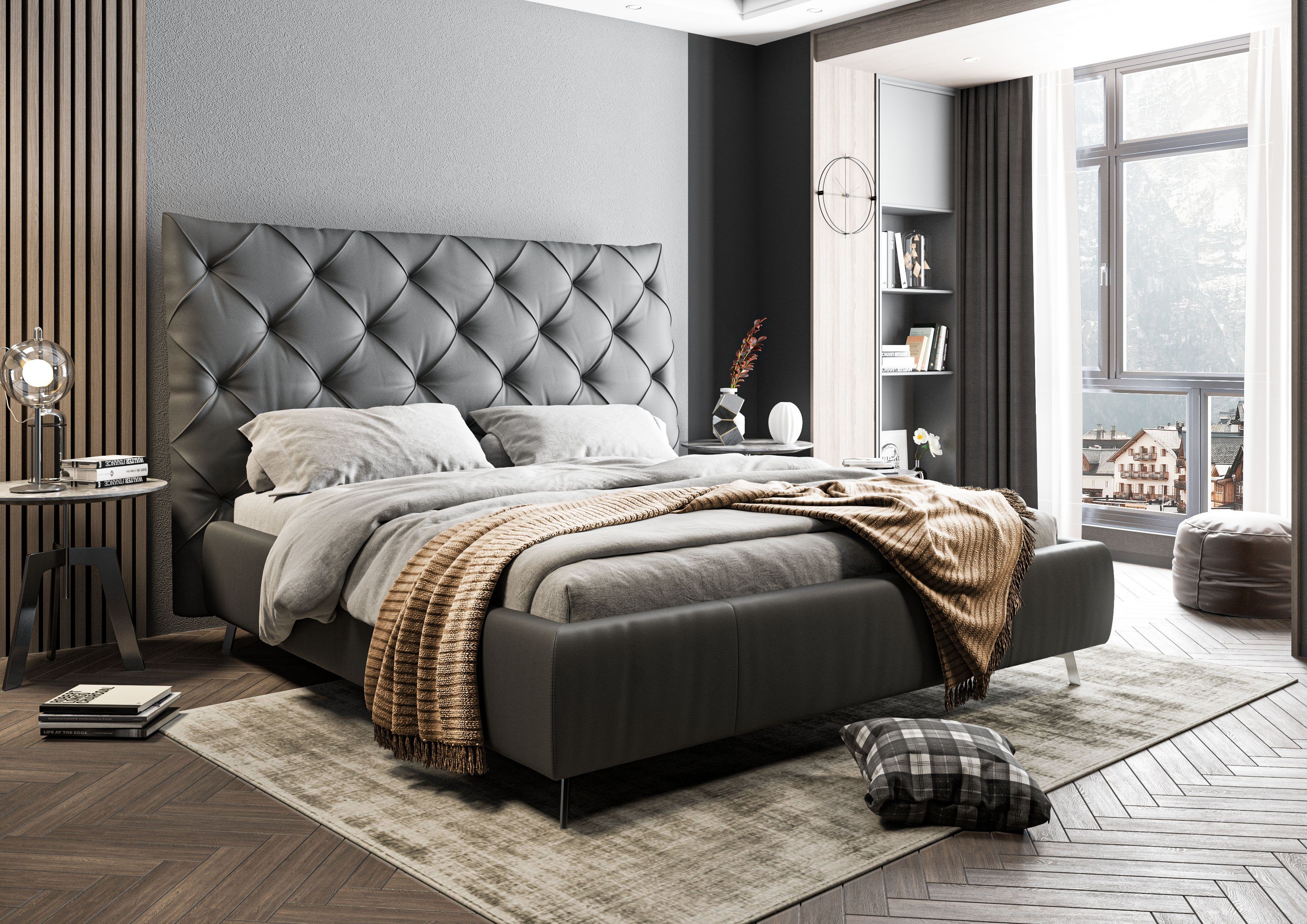 Home affaire Polsterbett Elloree, in 4 Breiten, hinten mit Originalstoff bezogen, auch in Leder, Kopfteilhöhe 143cm, belastbar bis 280 kg, auch in Überlänge 220cm