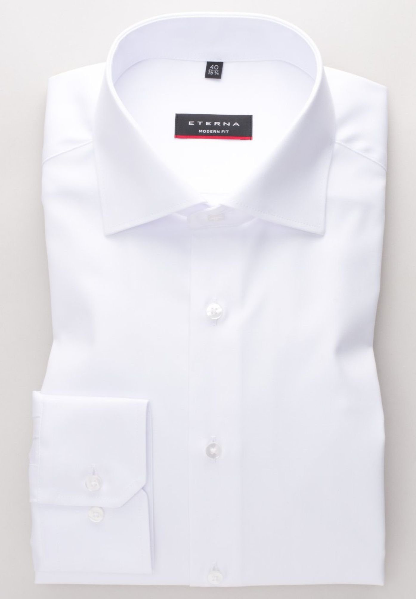 Langarmhemd Weiß Eterna Einfarbig Fit (00) Modern