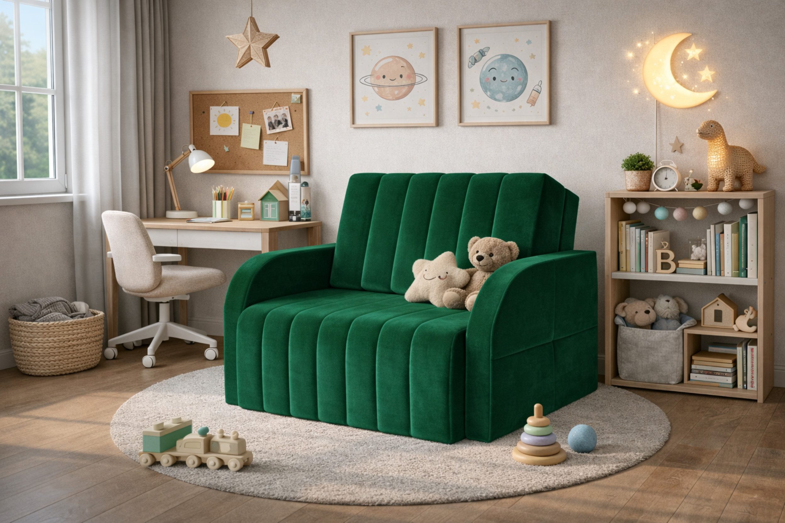 MOEBLO Kindersofa aus Samtstoff MONTANA 80, mit Bettfunktion Schlafsofa mit Bettkasten Sessel mit Schlaffunktion Schlafsessel Sofa Sessel Jugendsofa Schlafsofa 1-Sitzer Gästebett, mit Relaxfunktion