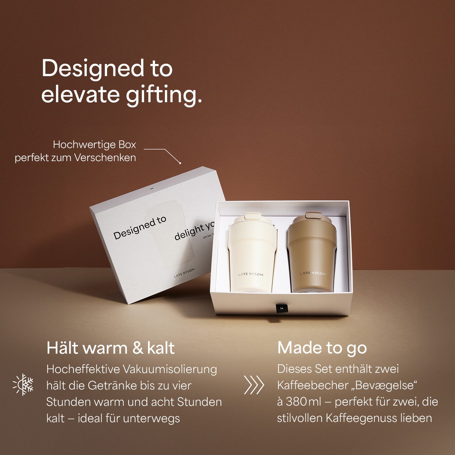 LARS NYSØM Thermobecher Bevægelse, 2-tlg., Hochwertiges Geschenkset mit 2 Kaffeebechern